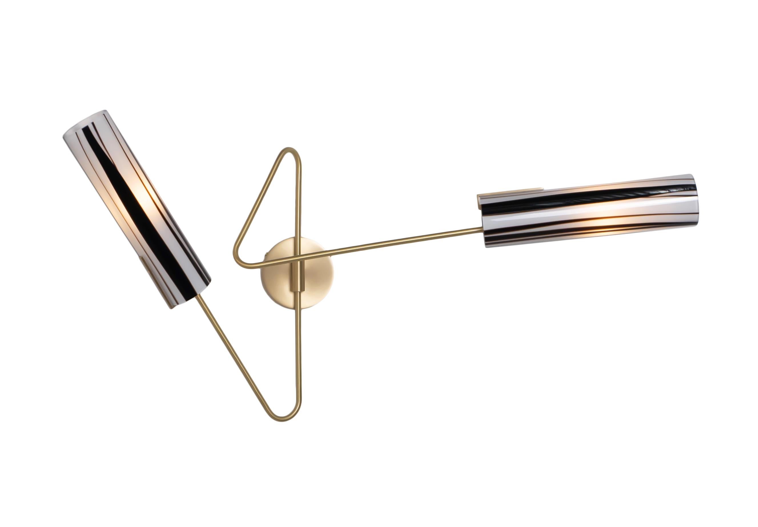 Modern Continuum 03 Sconce: Satin Brass/Pink Glass Shade by Avram Rusu Studio For Sale