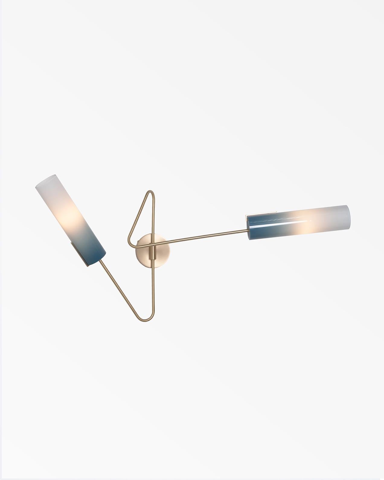 American Continuum 03 Sconce: Satin Brass/Pink Glass Shade by Avram Rusu Studio For Sale