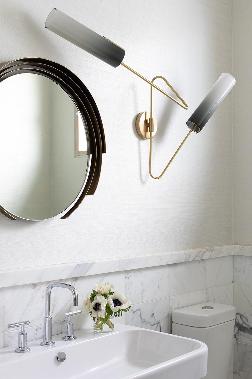 Oiled Continuum 03 Sconce: Satin Brass/Pink Glass Shade by Avram Rusu Studio For Sale