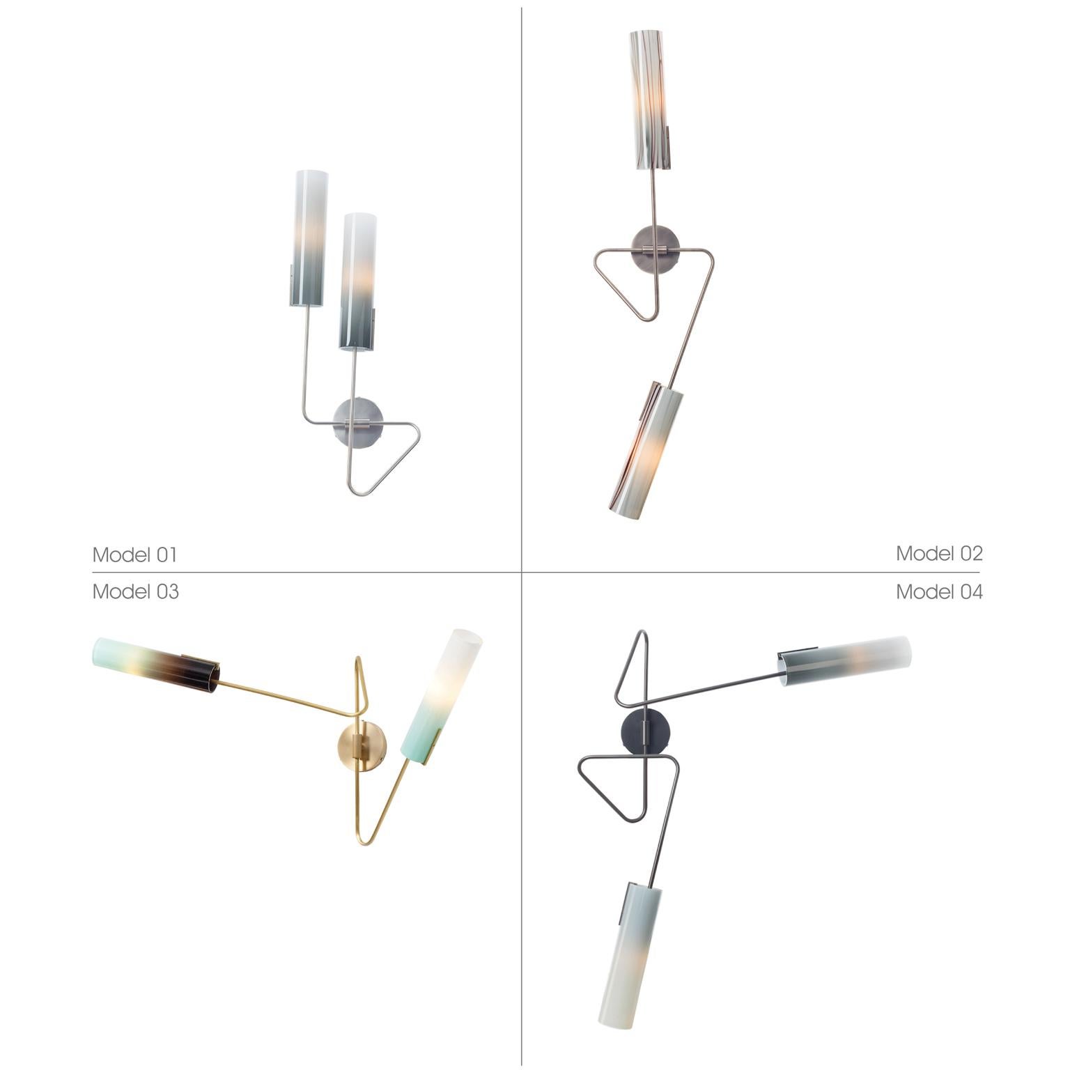 Contemporary Continuum 03 Sconce: Satin Brass/Pink Glass Shade by Avram Rusu Studio For Sale