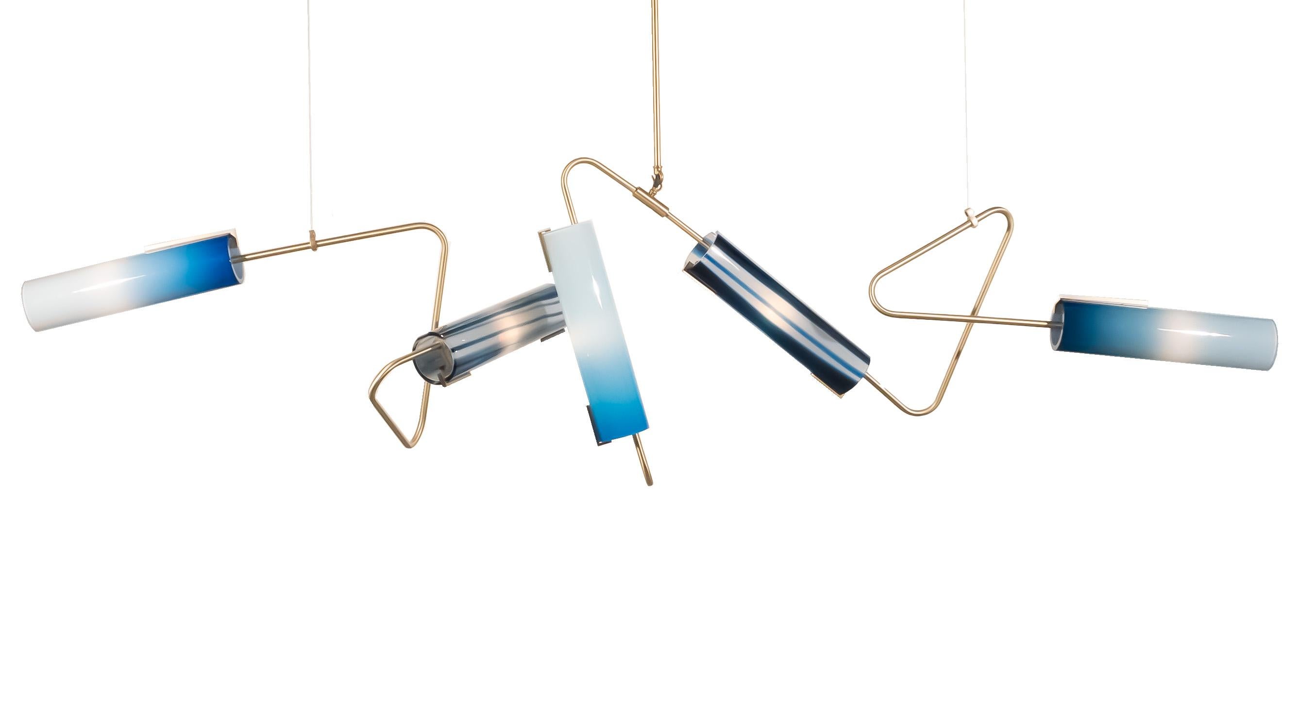 Continuum 127 Chandelier: Brass/Charcoal, Taupe Glass by Avram Rusu Studio For Sale 2