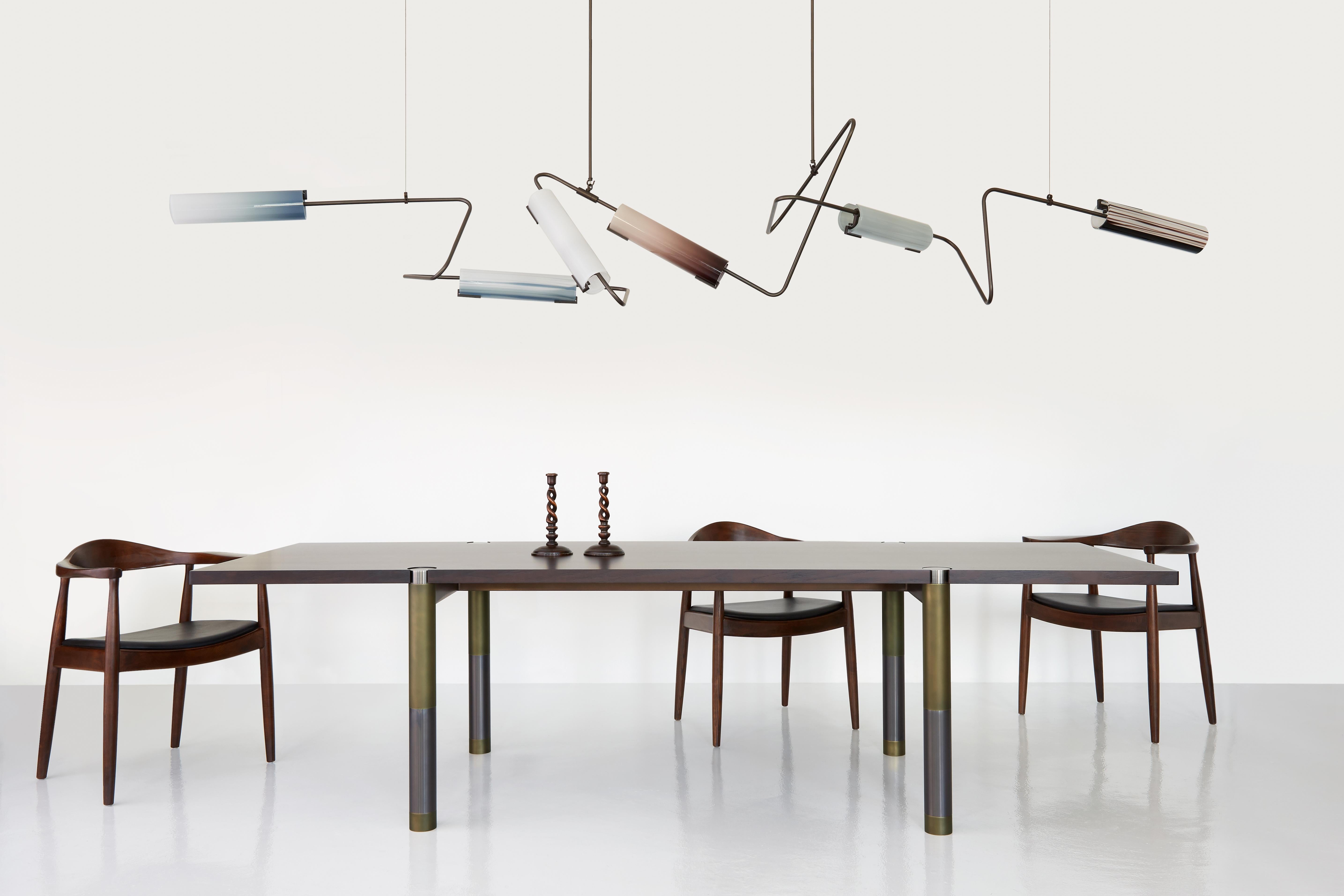 Continuum 64 Kronleuchter: Schiefer, Taube, Graues Glas by Avram Rusu STUDIO (Messing) im Angebot