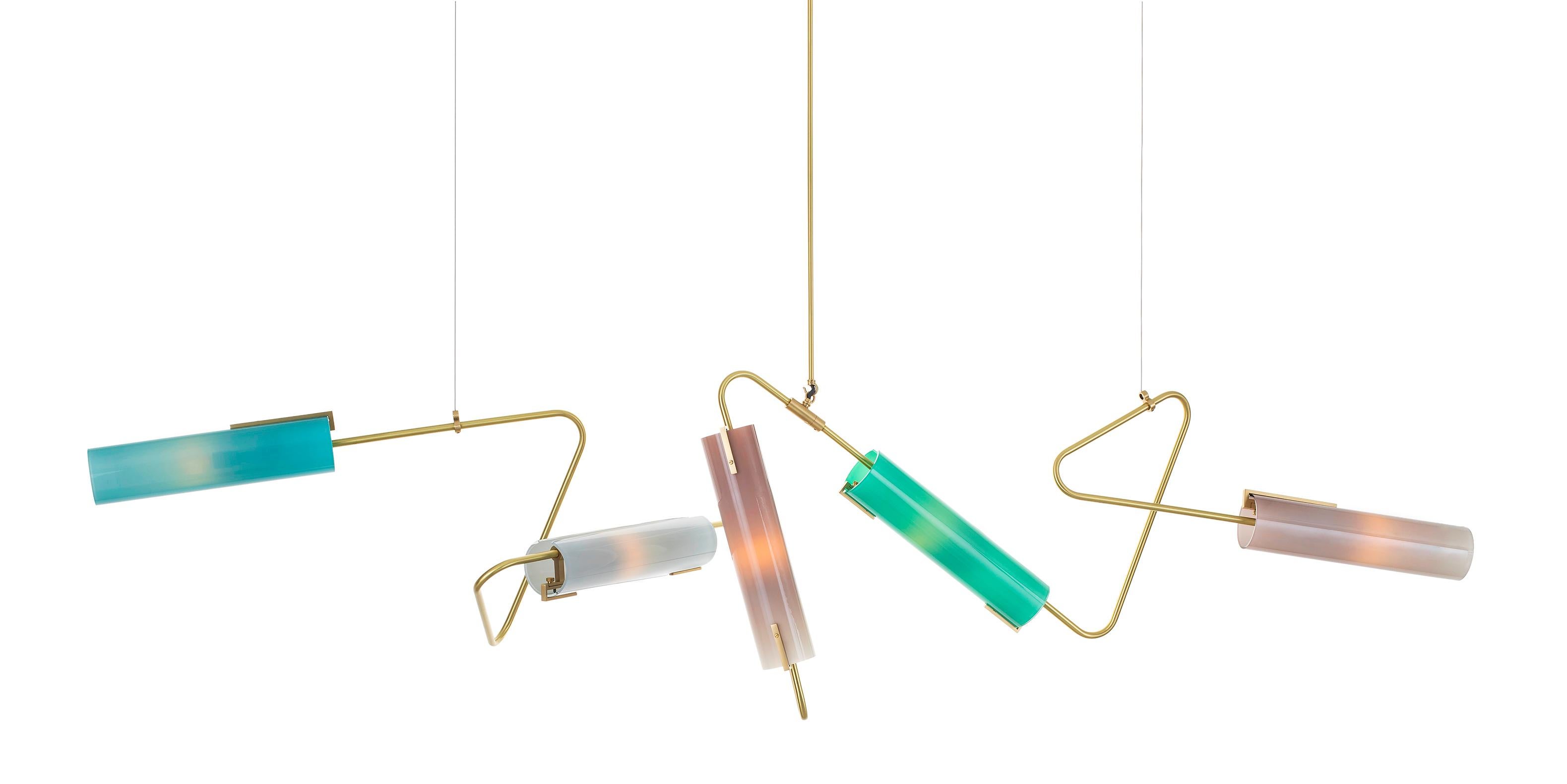 Continuum 64 Chandelier: Teal, Aqua, Olive, Sage Glass by Avram Rusu Studio In New Condition For Sale In Brooklyn, NY