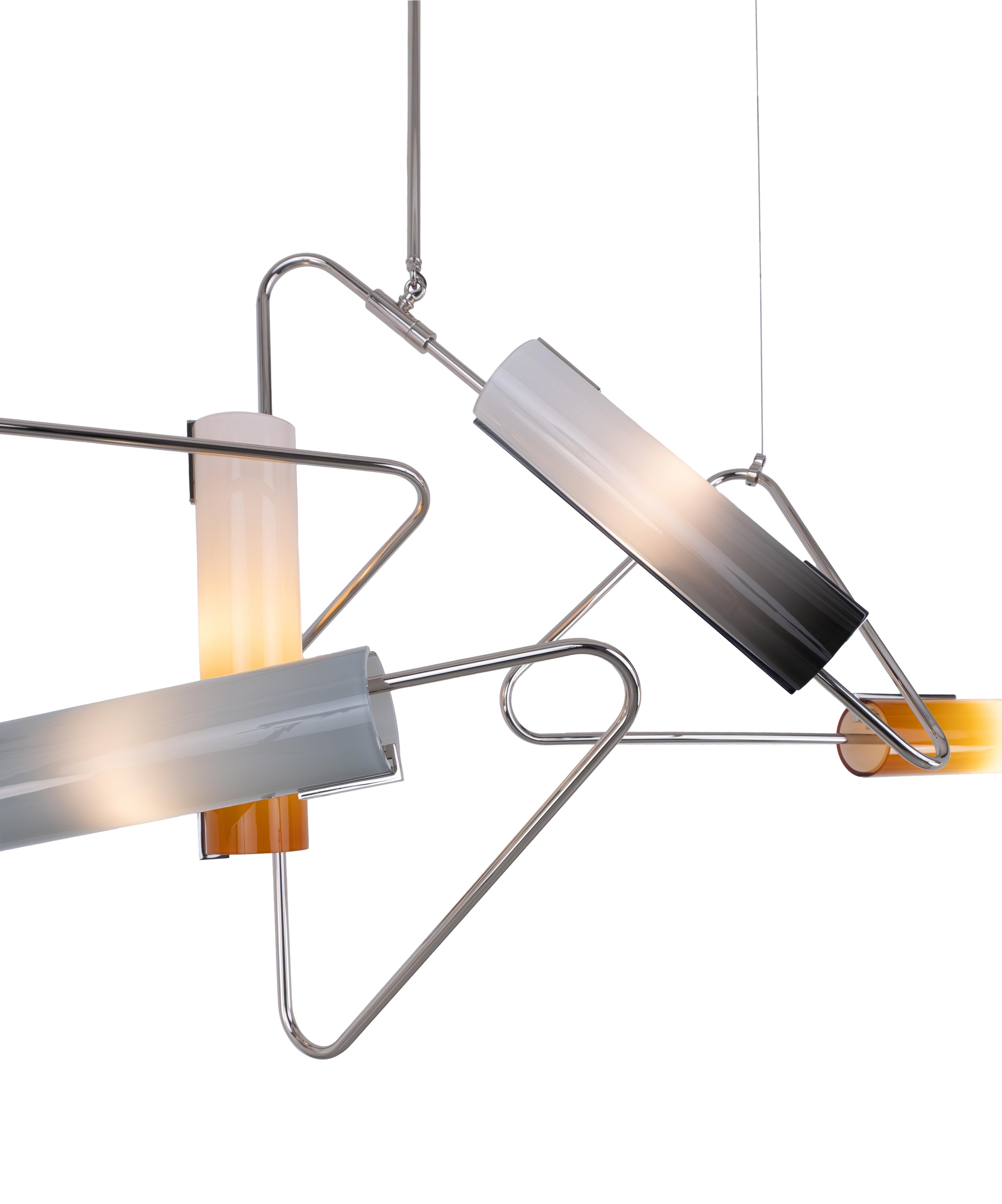 Modern Continuum 72 Chandelier: Dove, Orange, Grey, Charcoal Glass by Avram Rusu Studio For Sale