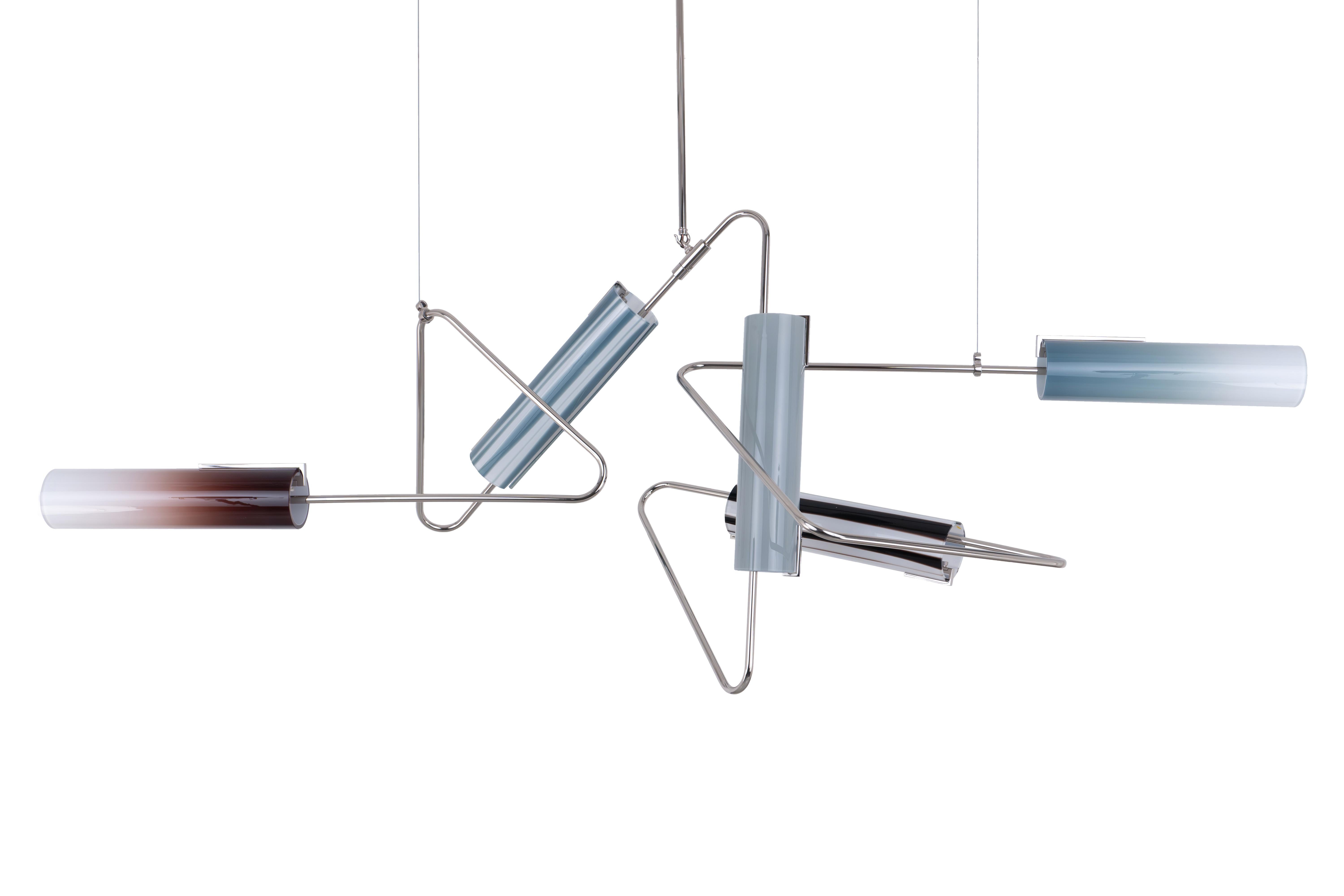 Contemporary Continuum 72 Chandelier: Dove, Orange, Grey, Charcoal Glass by Avram Rusu Studio For Sale