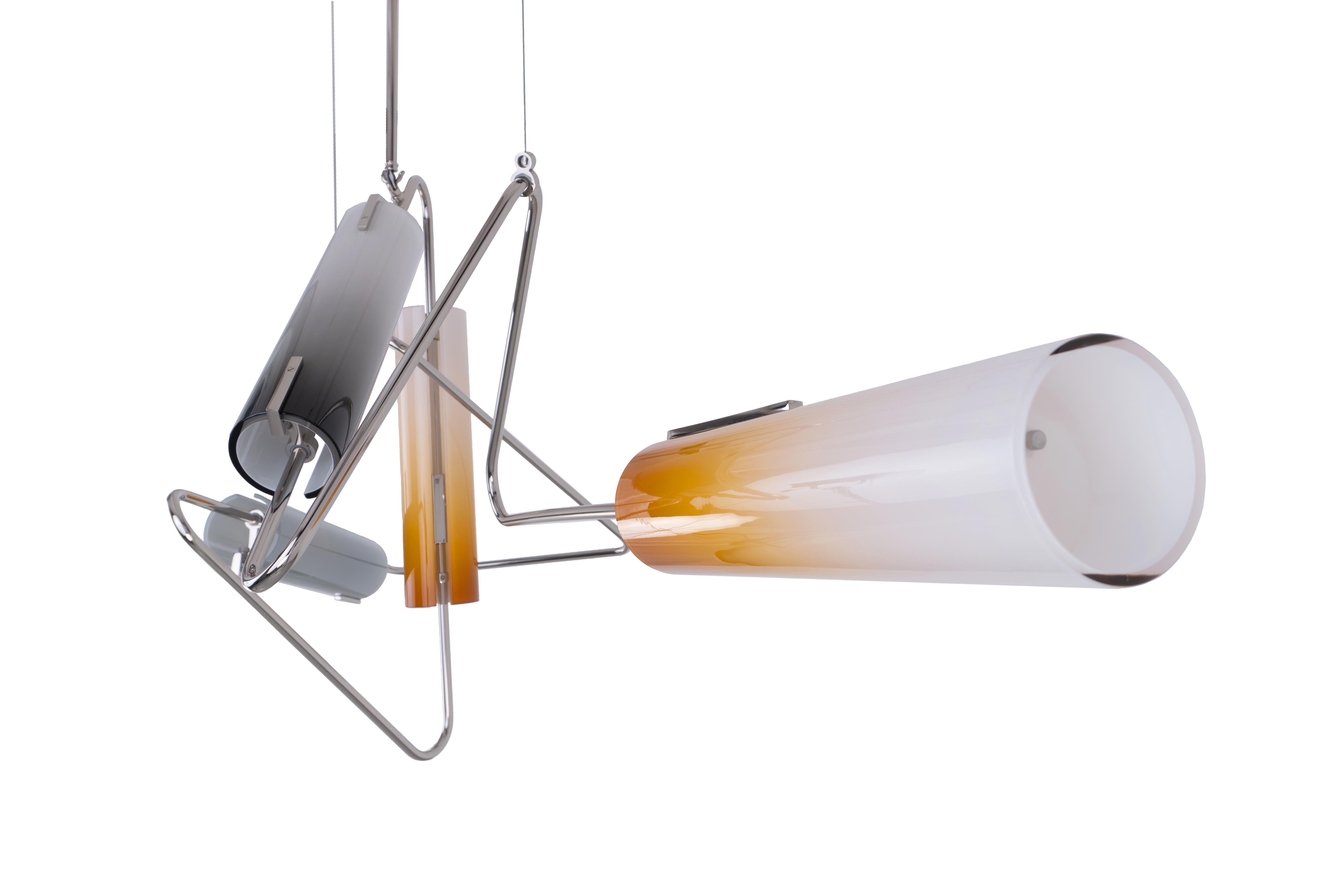 Continuum 72 Kronleuchter: Taube, Schiefer, Topas, Graues Glas by Avram Rusu STUDIO (Poliert) im Angebot