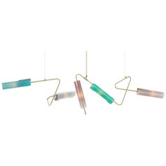Continuum 85 Chandelier: Brass/Jade, Grey Taupe Glass by Avram Rusu Studio