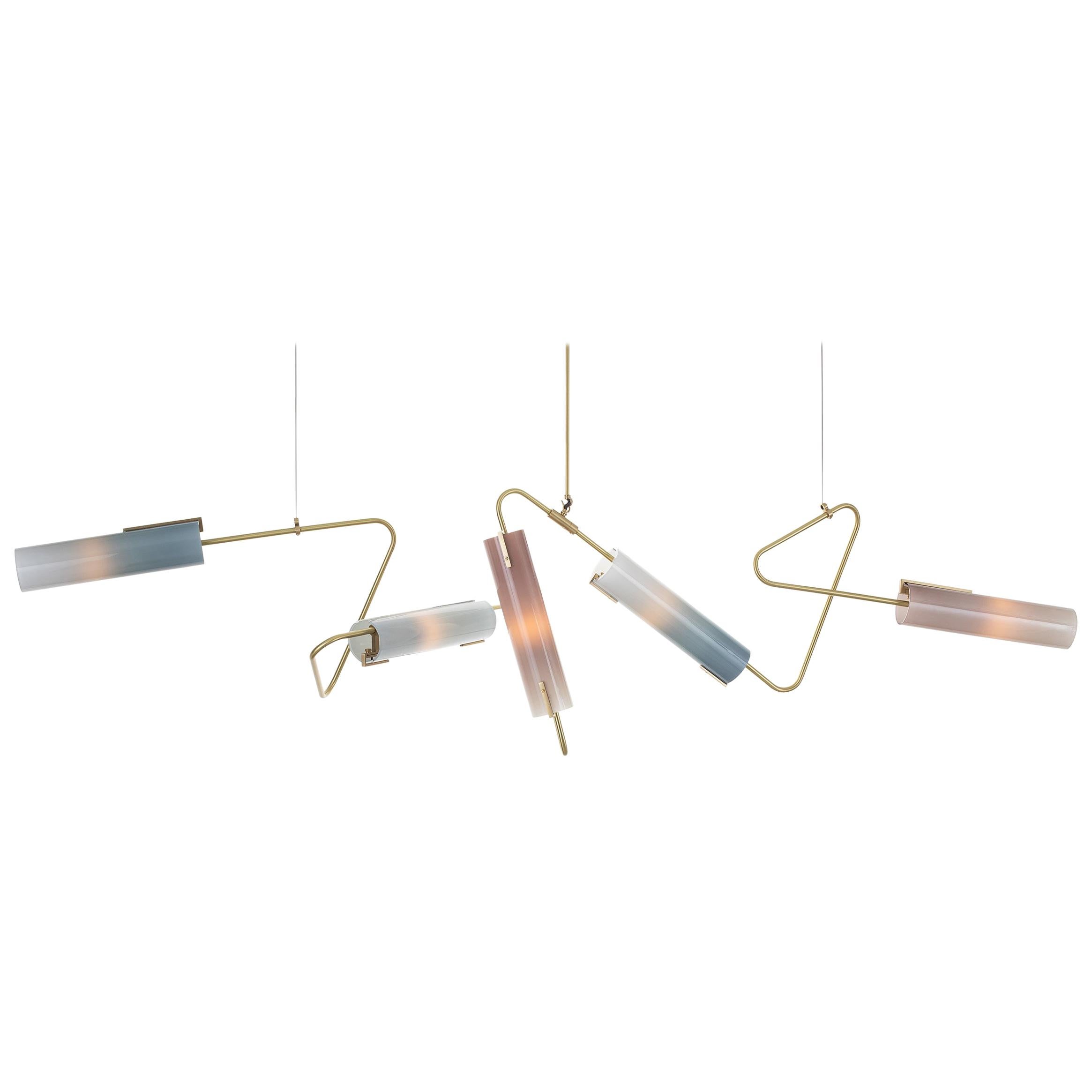 Continuum 85 Chandelier: Brass/Slate, Grey and Taupe Glass by Avram Rusu Studio For Sale