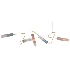 Continuum 85 Chandelier: Brass/Slate, Grey and Taupe Glass by Avram Rusu Studio