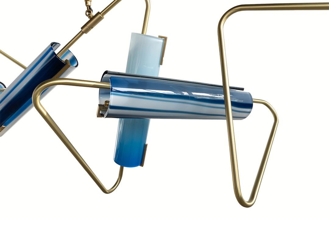 Américain Lustre Continuum 85 : Verre bleu outremer et bleu marine par AVRAM RUSU STUDIO en vente