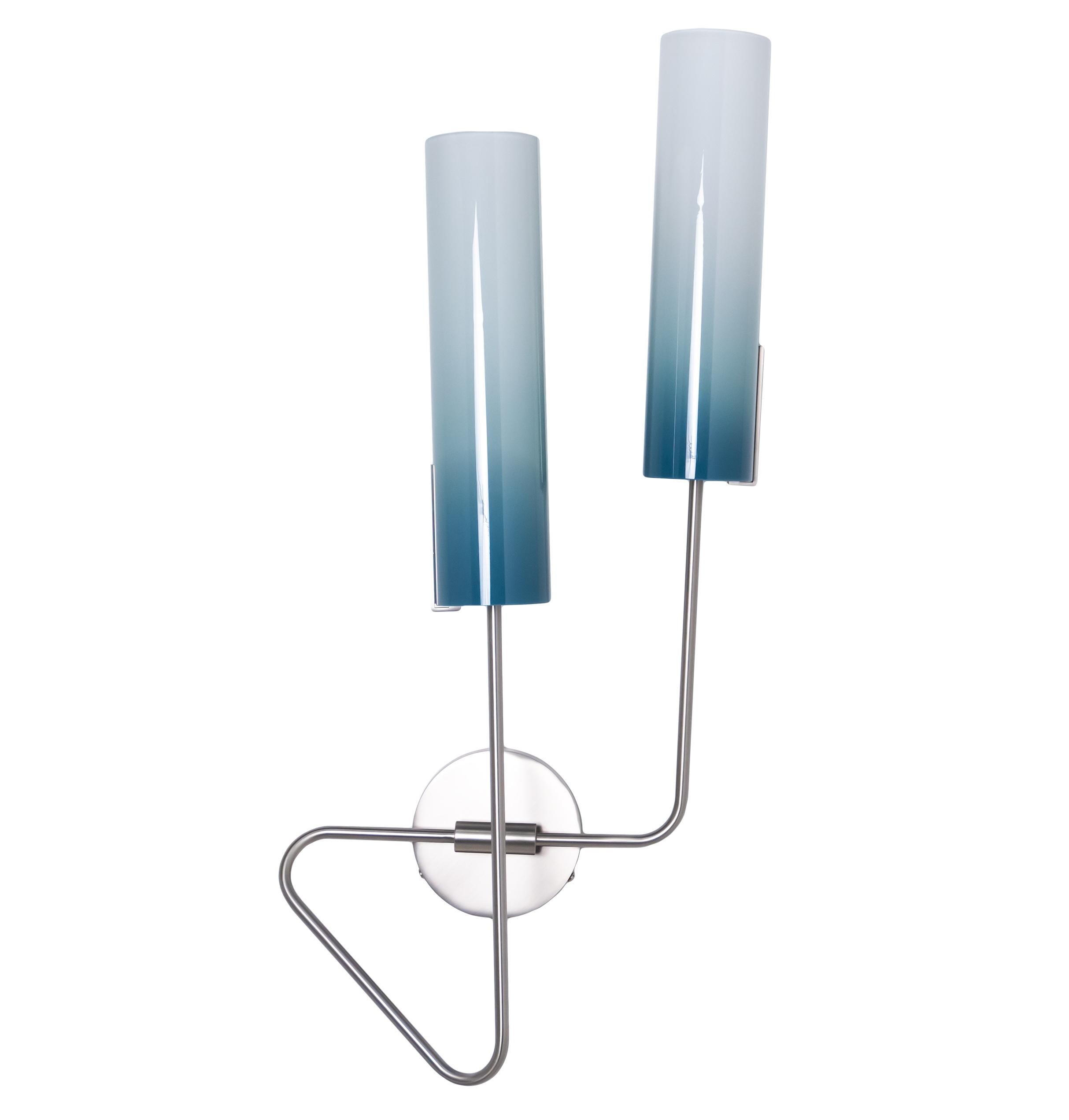 American Continuum 01 Sconce: Satin Nickel/Pink Glass Shades by Avram Rusu Studio For Sale