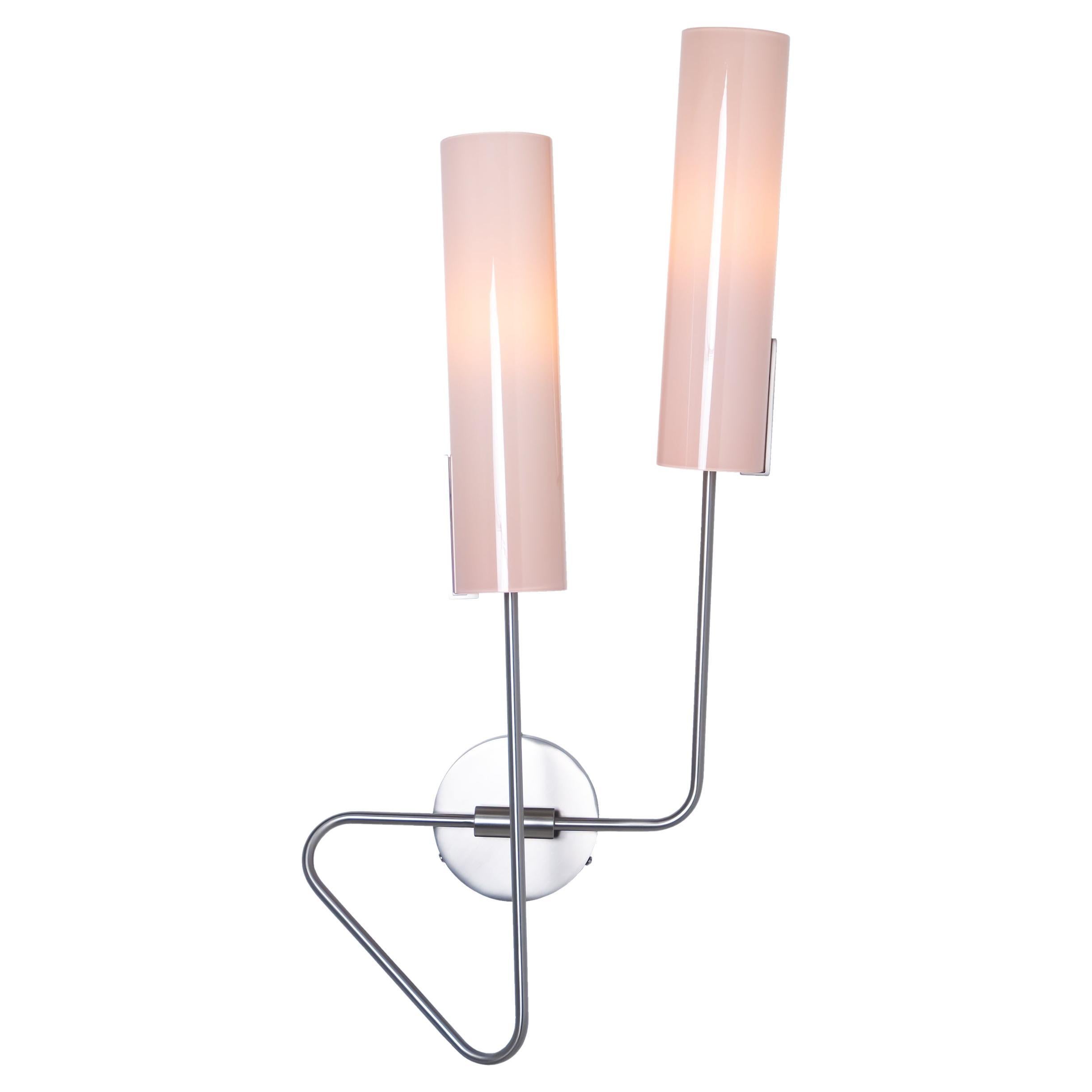 Continuum 01 Sconce: Satin Nickel/Pink Glass Shades by Avram Rusu Studio For Sale