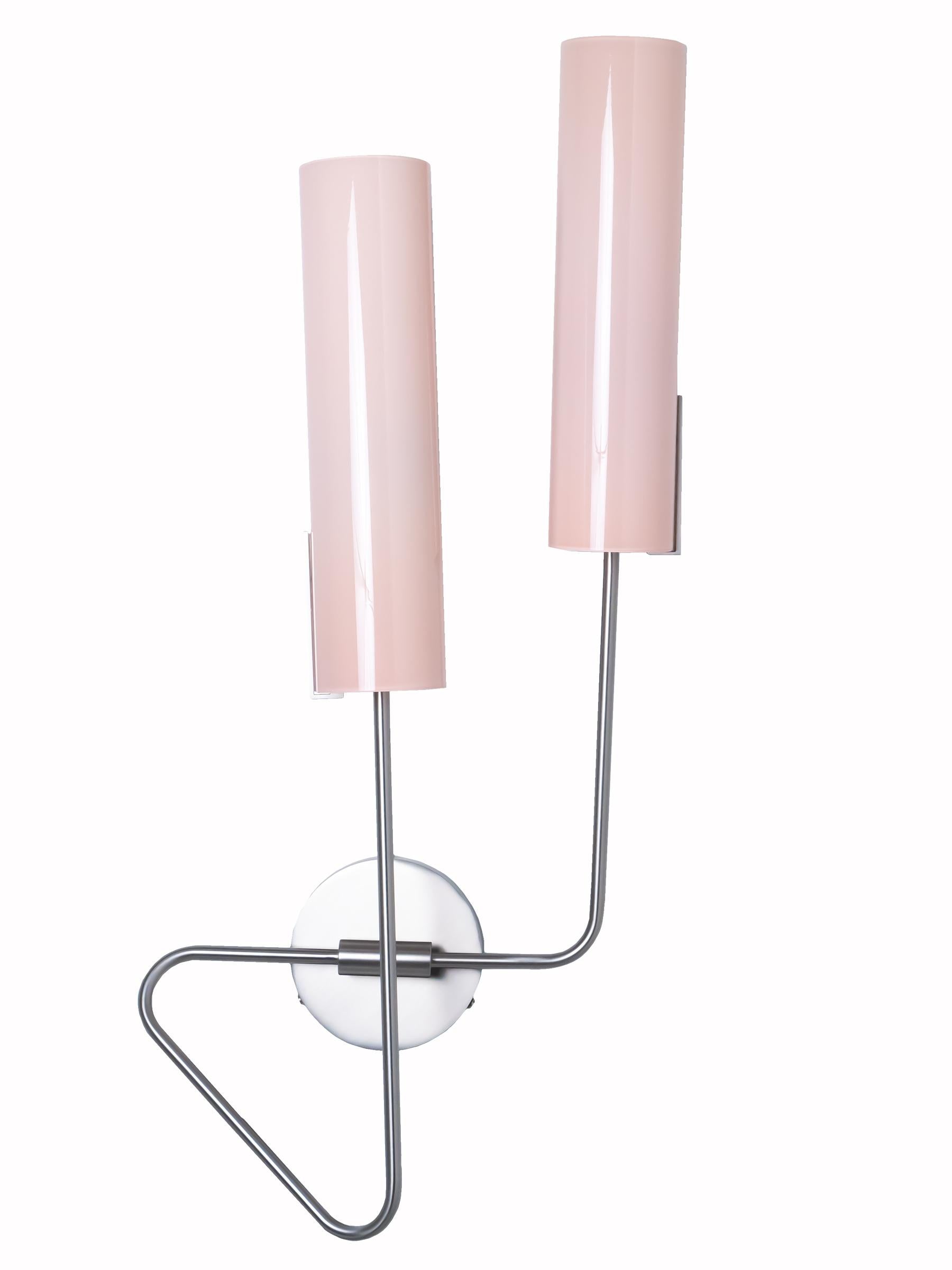 American Continuum 01 Sconce: Satin Nickel/Slate Ombre Glass Shades by Avram Rusu Studio For Sale