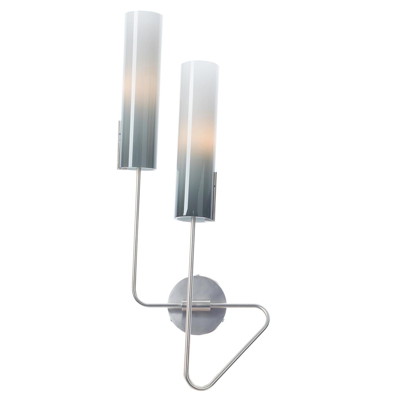 Brass Continuum 01 Sconce: Satin Nickel/Slate Ombre Glass Shades by Avram Rusu Studio For Sale