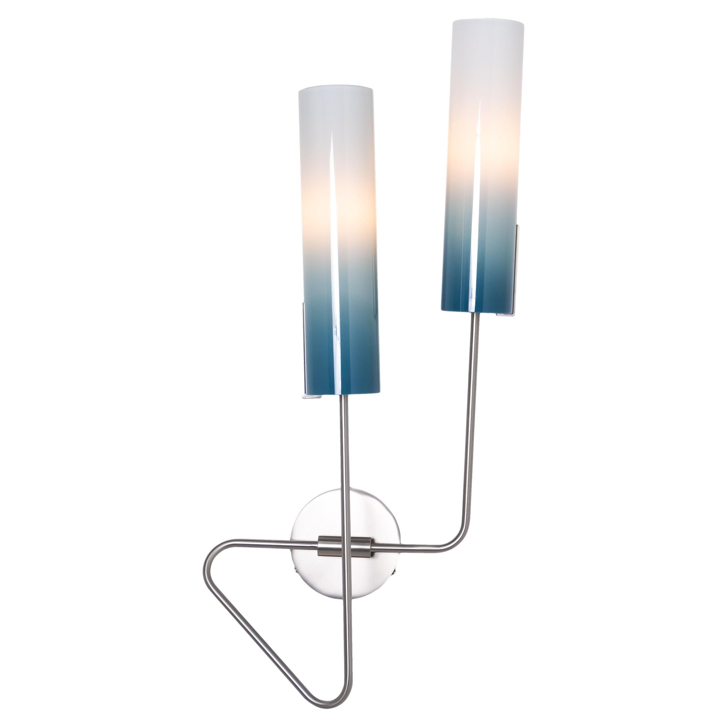 Continuum 01 Sconce: Satin Nickel/Slate Ombre Glass Shades by Avram Rusu Studio For Sale