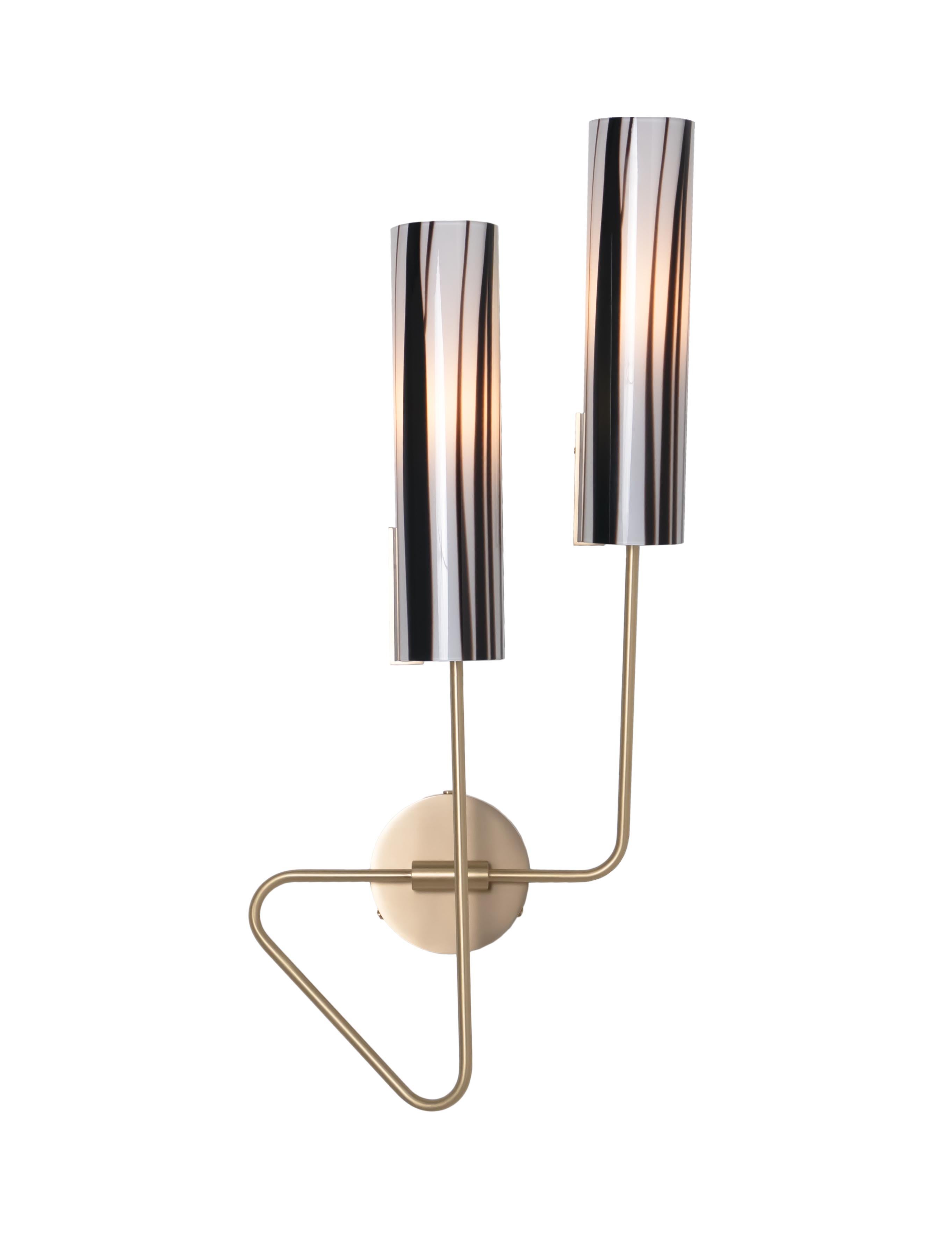 Continuum 01 Sconce: Satin Nickel/Slate Ombre Glass Shades by Avram Rusu Studio For Sale 8