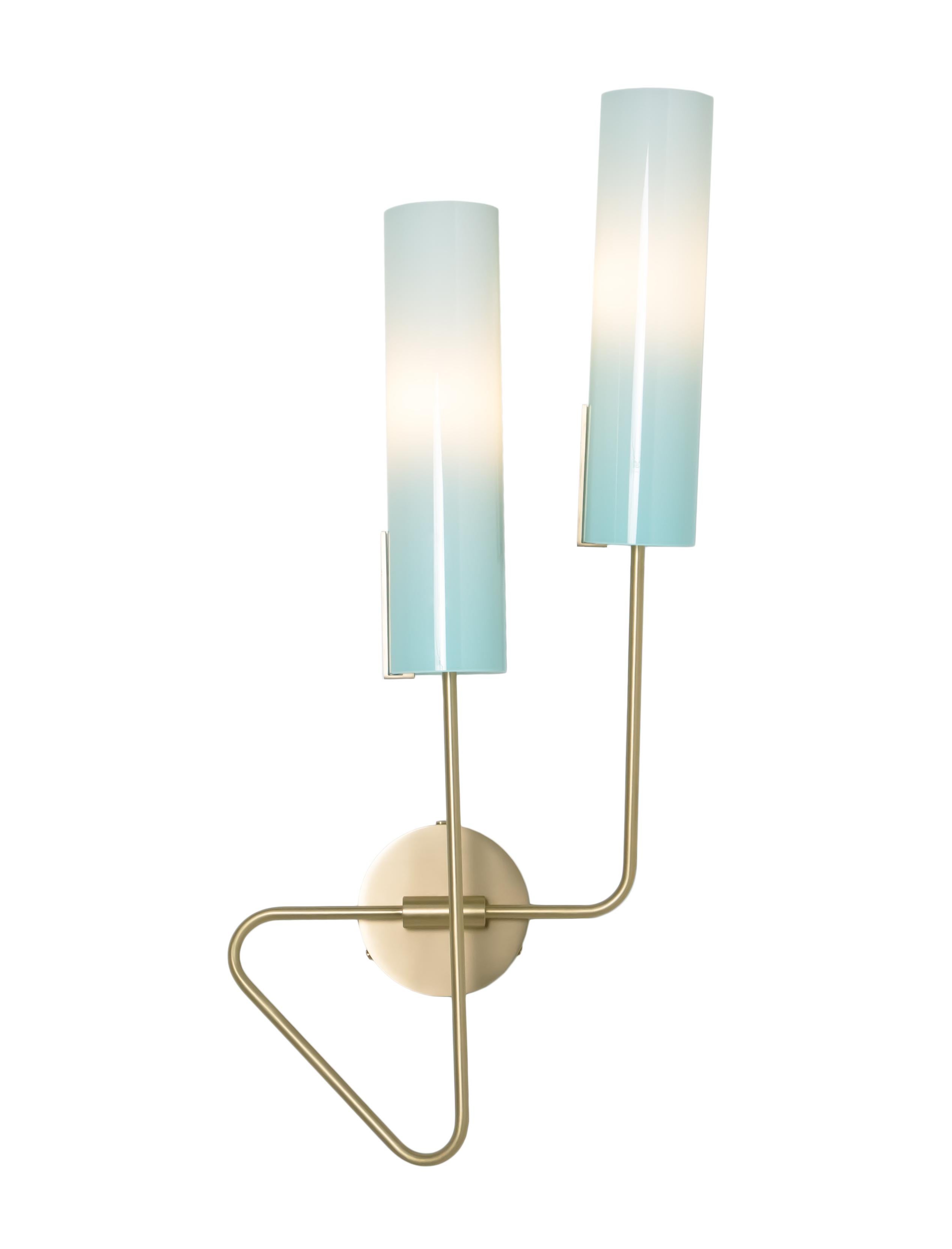 Continuum 01 Sconce: Satin Nickel/Slate Ombre Glass Shades by Avram Rusu Studio In New Condition For Sale In Brooklyn, NY