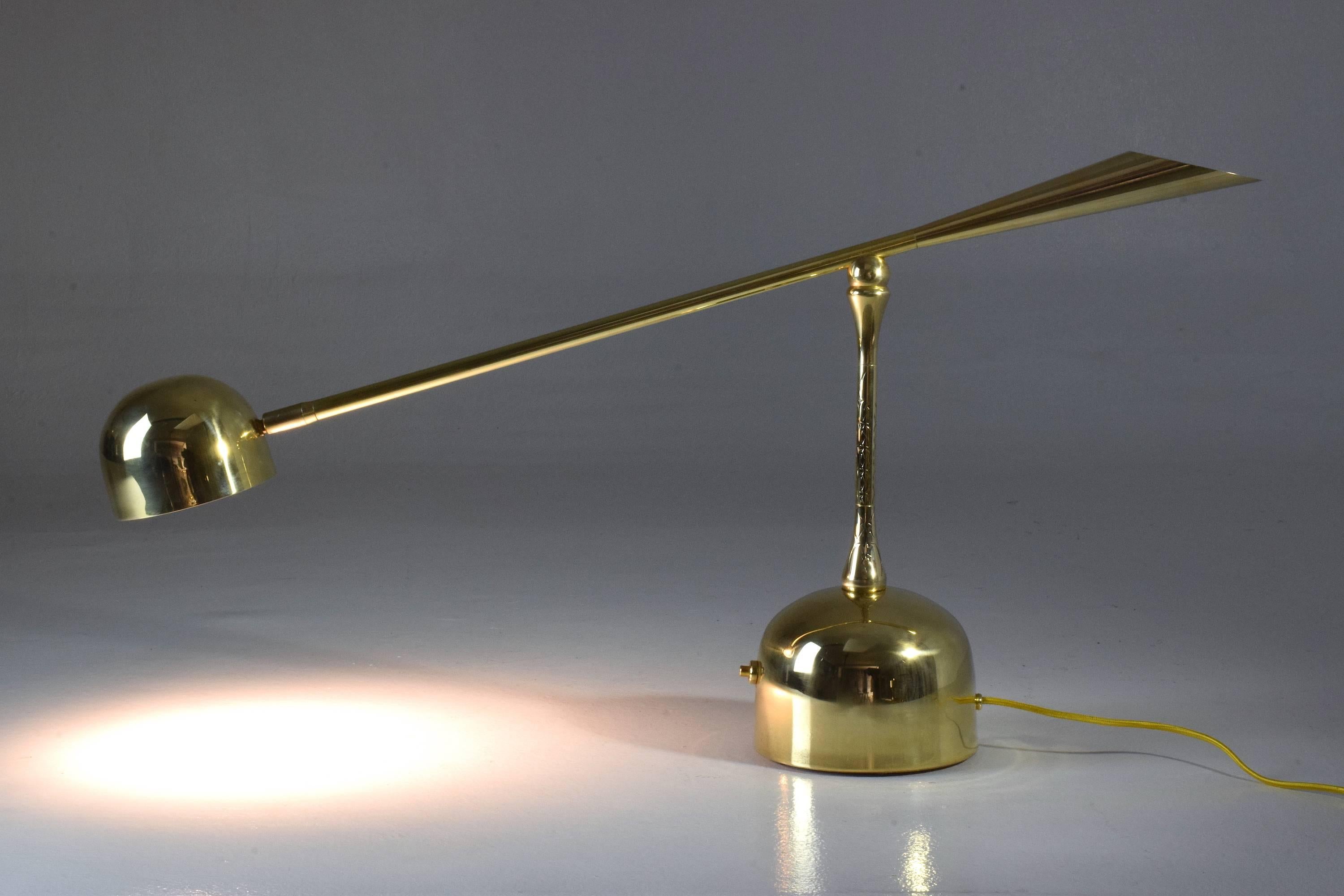 Nickel Continuum-II Contemporary Articulating Brass Table Lamp, Flow Collection