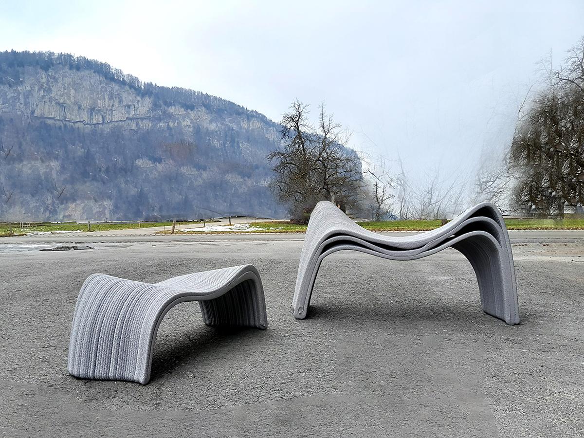 Organic Modern Contour, 3D Printed Concrete Bench Set For Sale