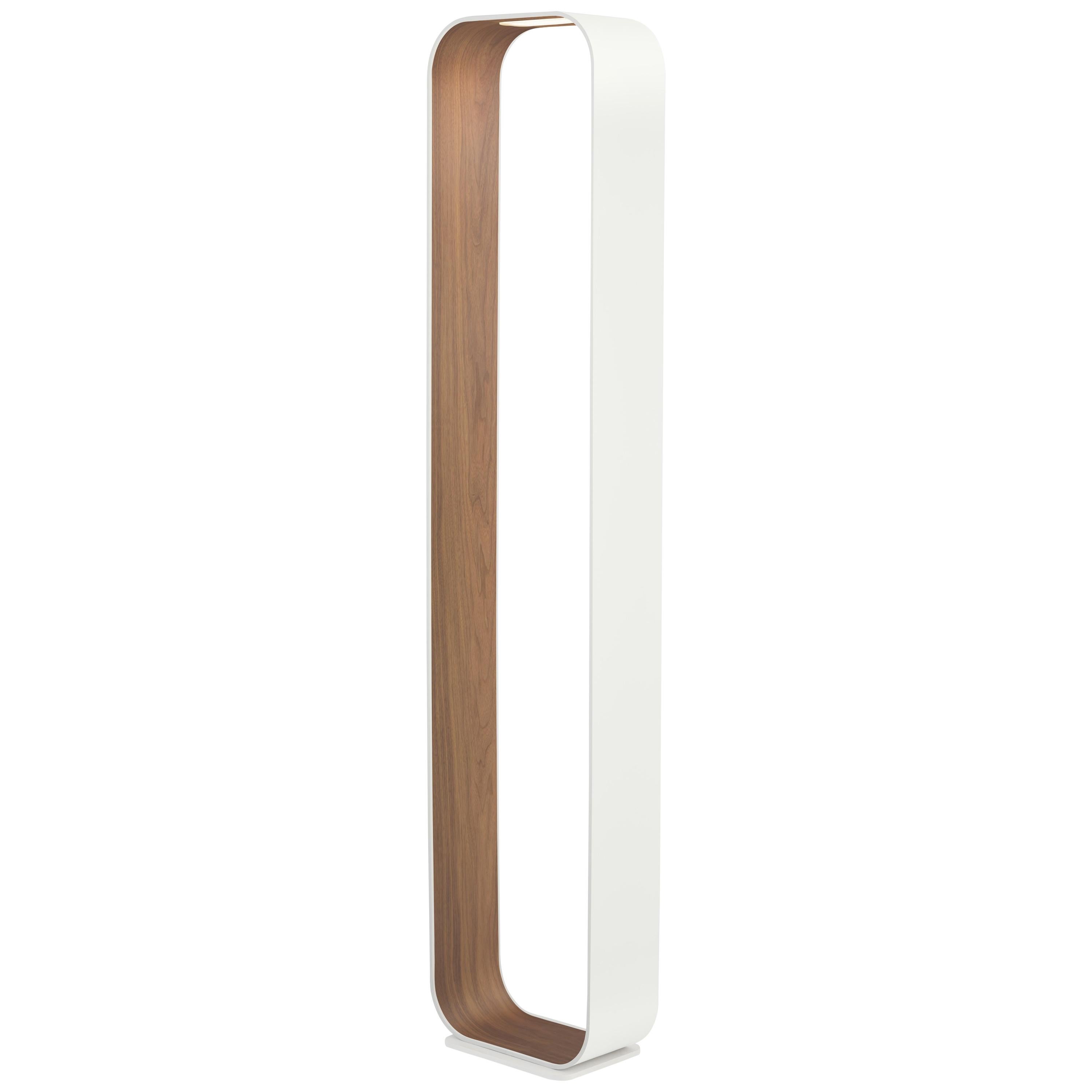 Contour Floor Lamp in White and Walnut by Pablo Designs For Sale