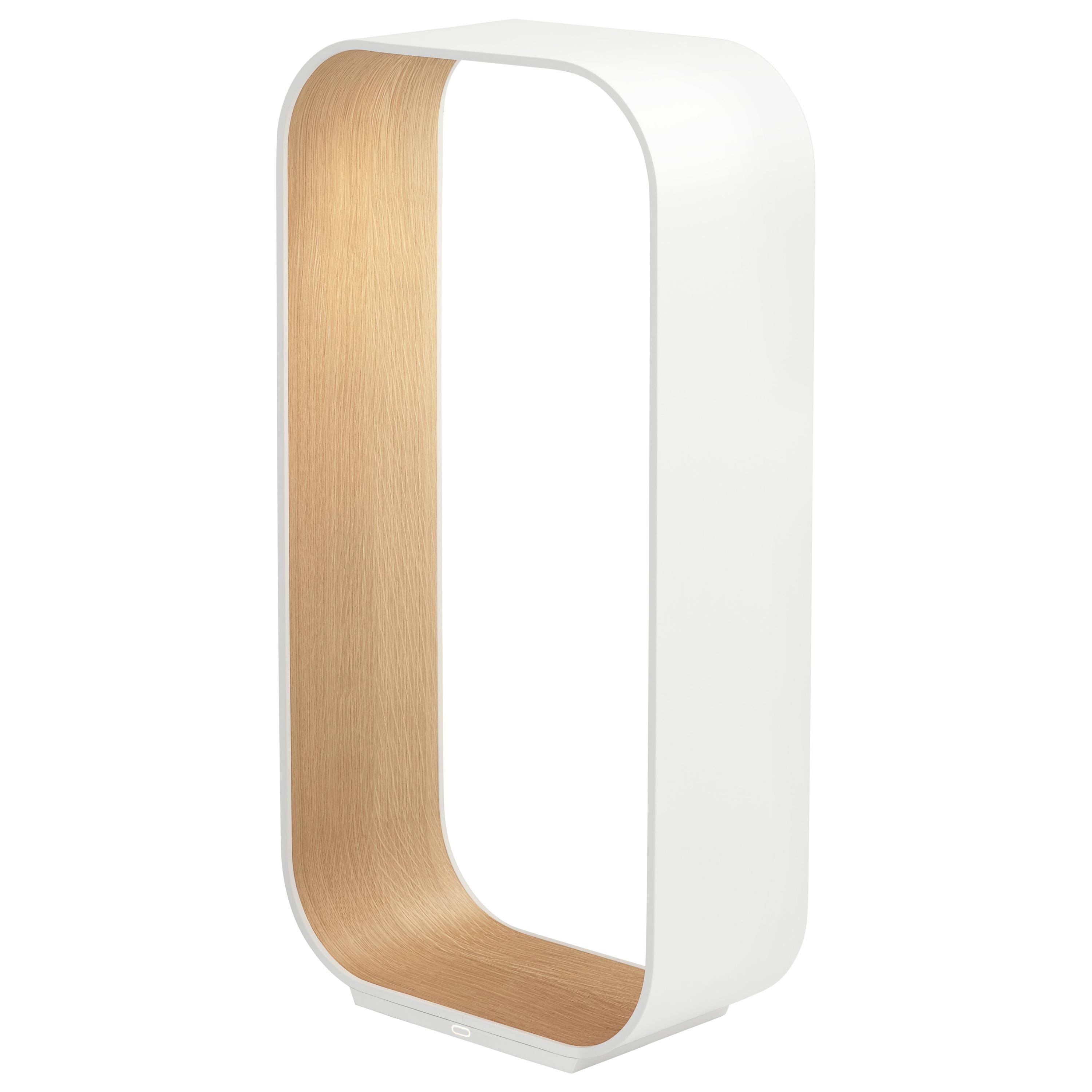 Contour Large Table Lamp in White and White Oak by Pablo Designs For Sale