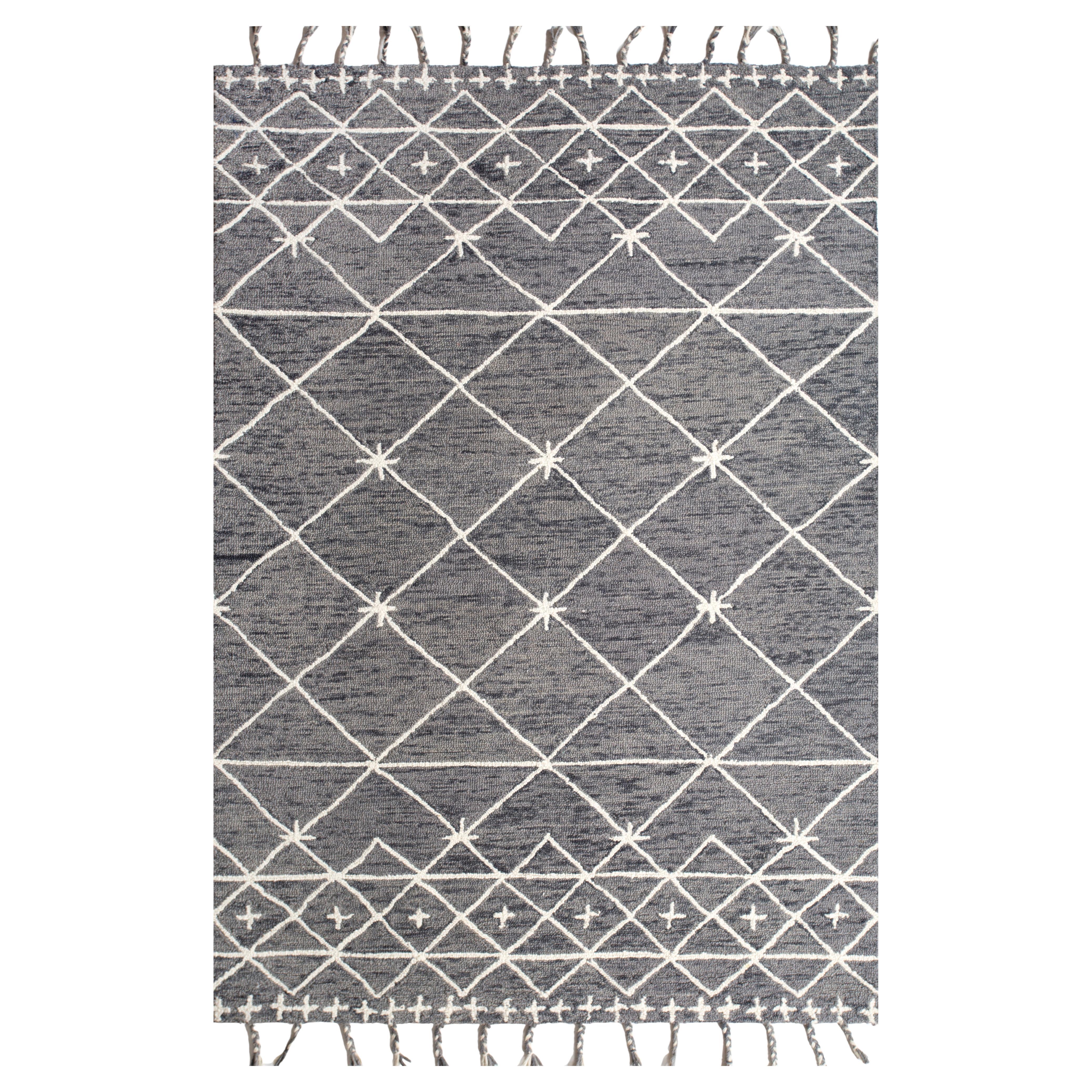 Contour Modern 5x8 Ft Teppich Geometrisch Ebenholz Schiefer Wolle Hand getuftet Teppich im Angebot