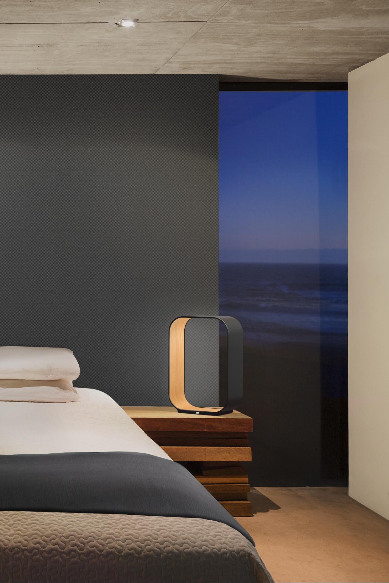 Modern Contour Small Table Lamp in Graphite and Walnut by Pablo Designs For Sale