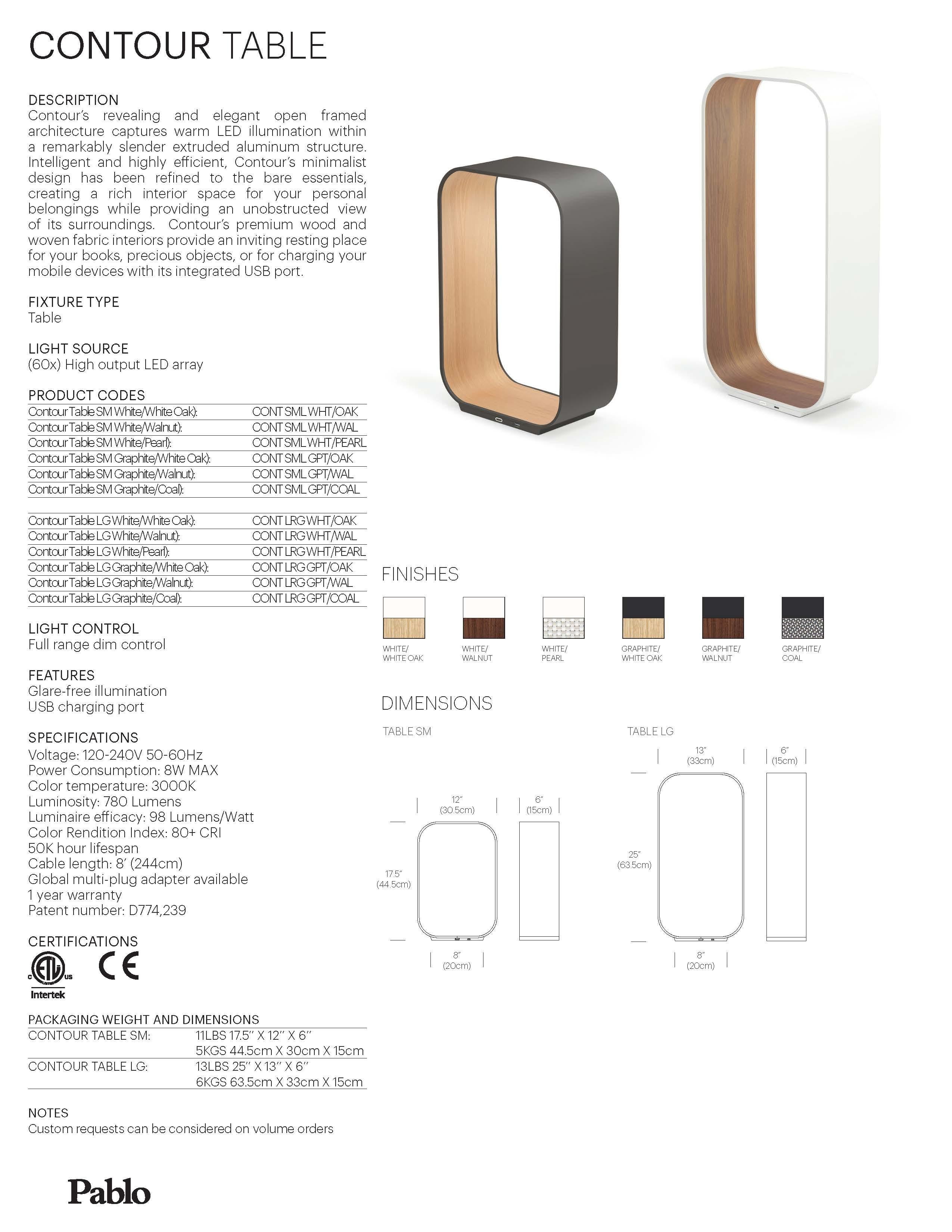 Contemporary Contour Small Table Lamp in Graphite & White Oak by Pablo Designs For Sale