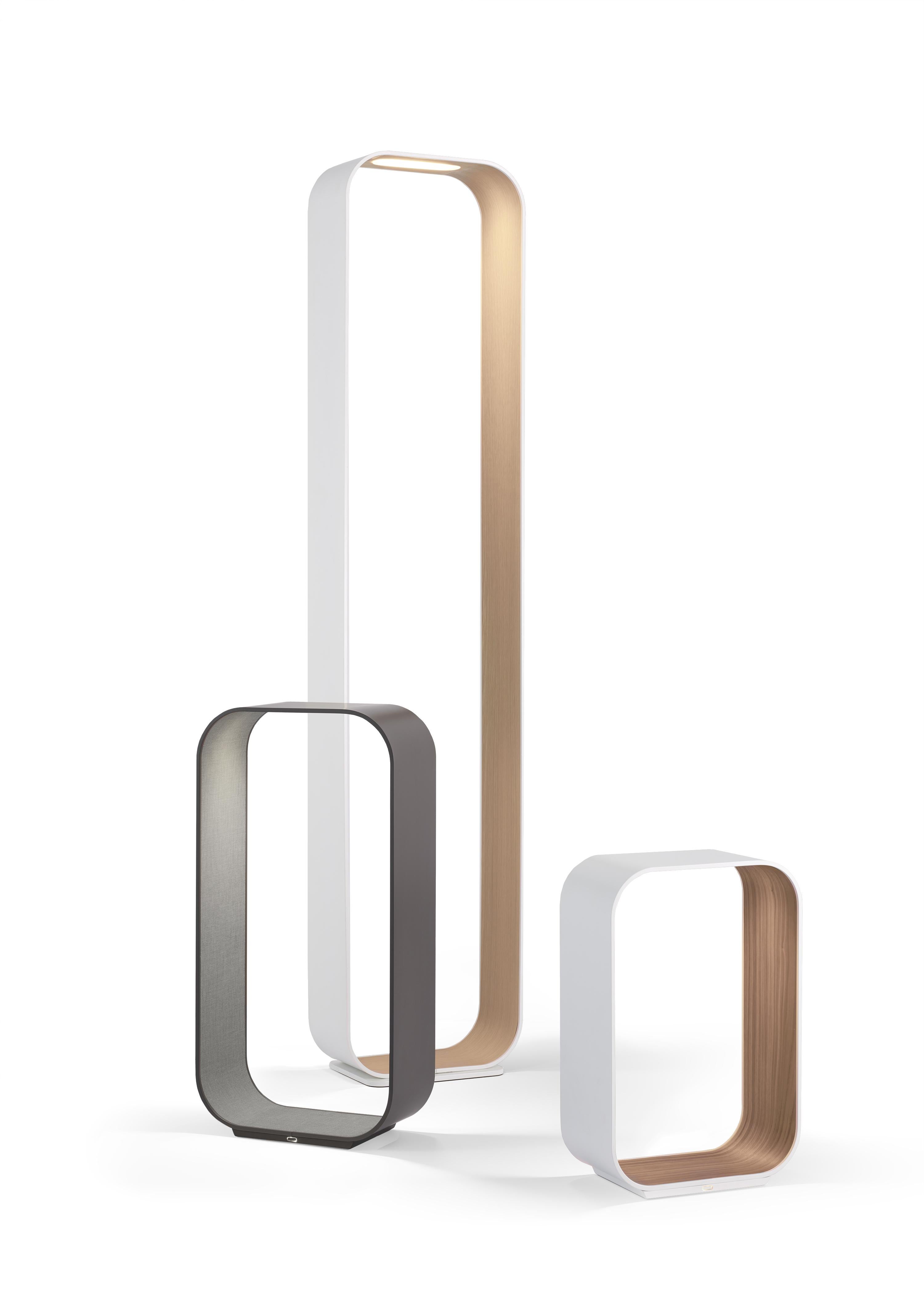 Modern Contour Small Table Lamp in White and White Oak by Pablo Designs For Sale