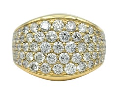 Contoured Multi Row Round Diamond Wide Band Ring in 14 Karat Yellow Gold