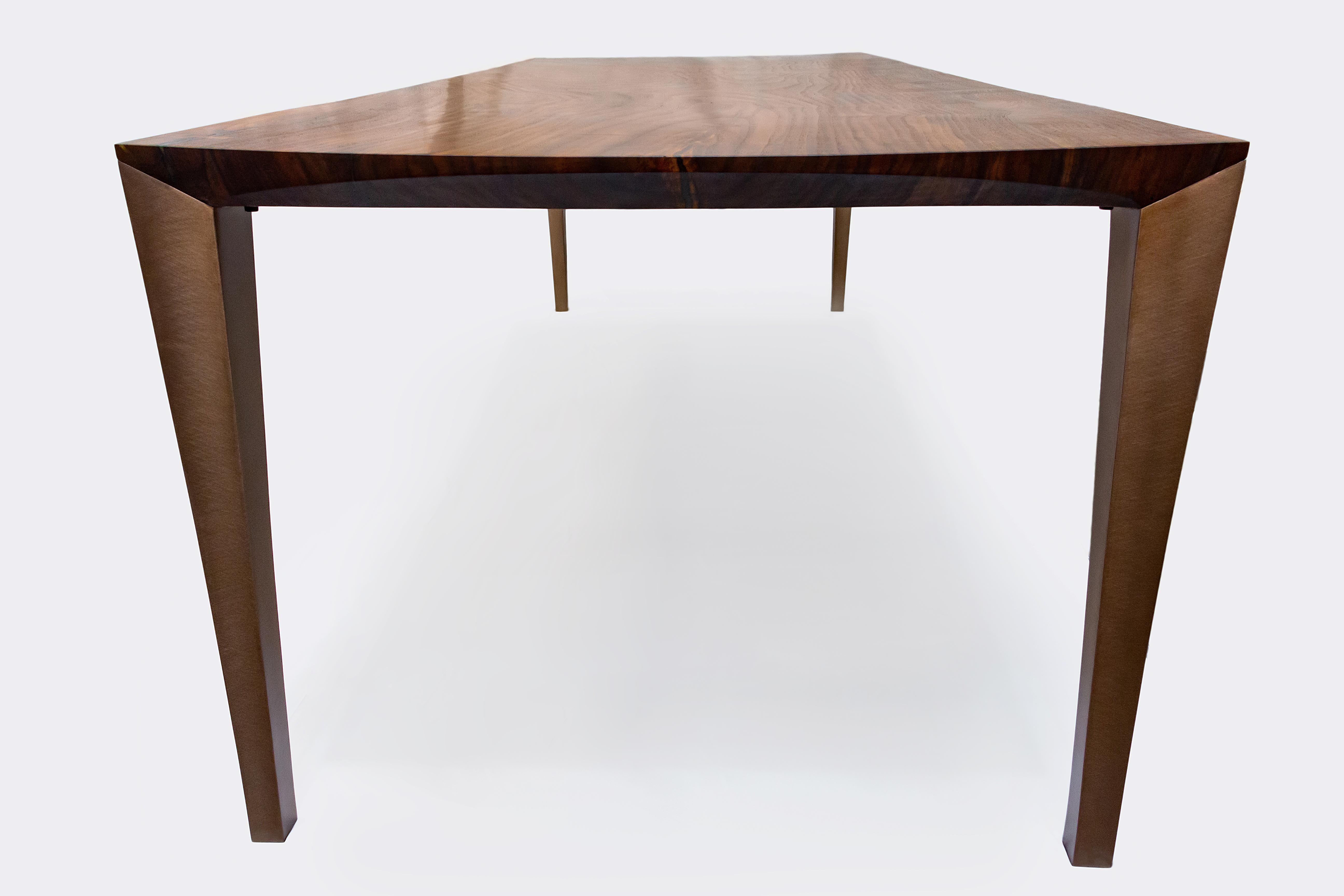 Anodized Contoured Reveal Bastogne Walnut Dining Table For Sale