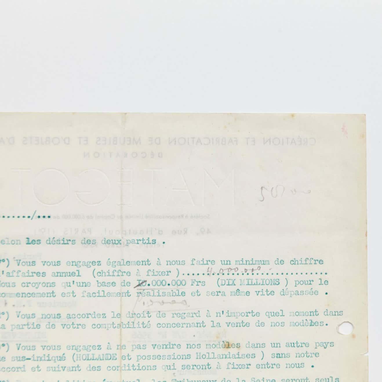 Contract of Mathieu Matégot & Artimeta, 1953 For Sale 3