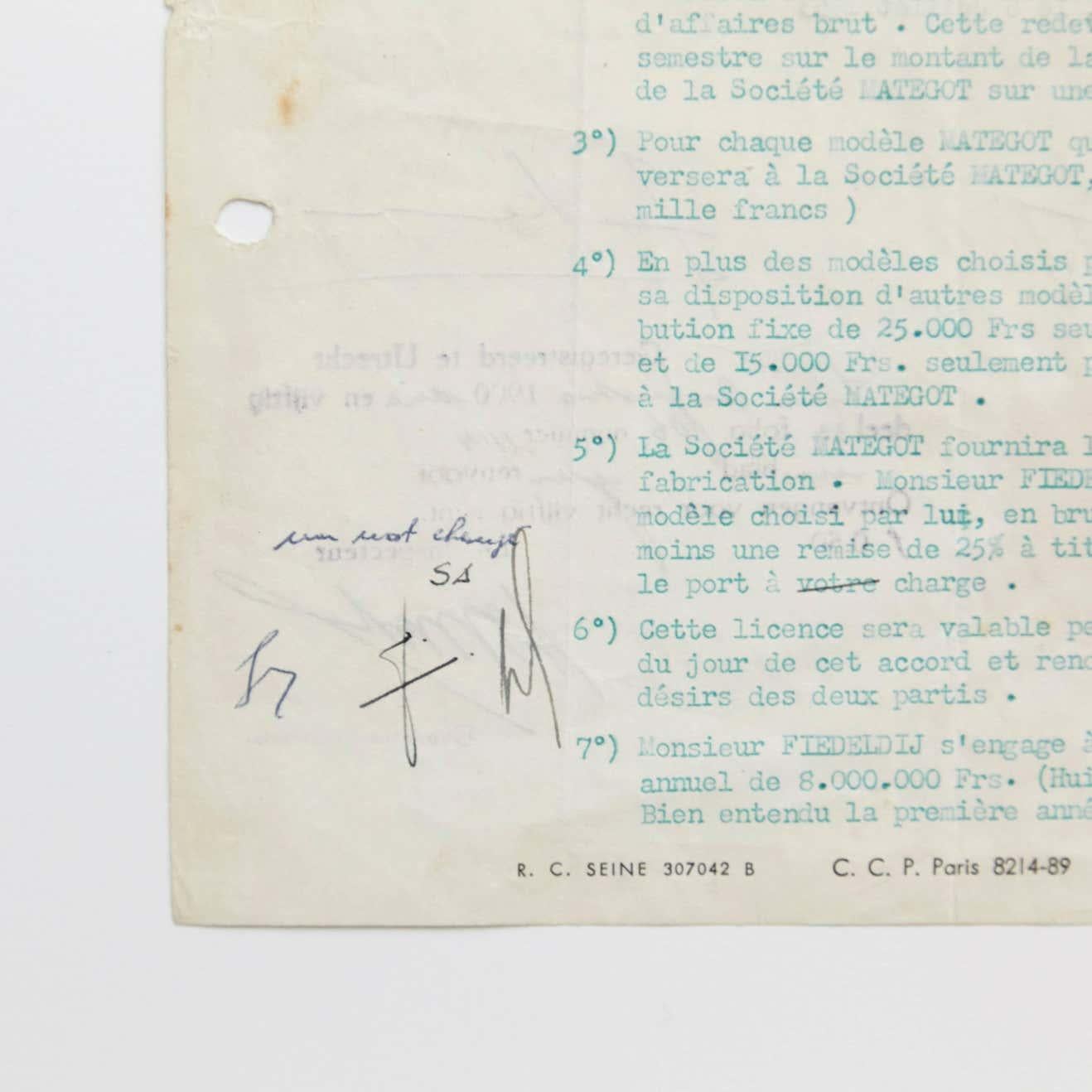 Mid-Century Modern Contract of Mathieu Matégot & Artimeta, 1953 For Sale