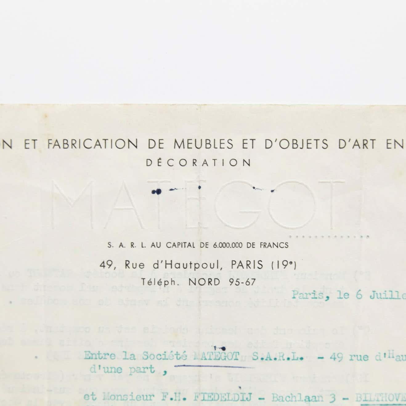 Dutch Contract of Mathieu Matégot & Artimeta, 1953 For Sale