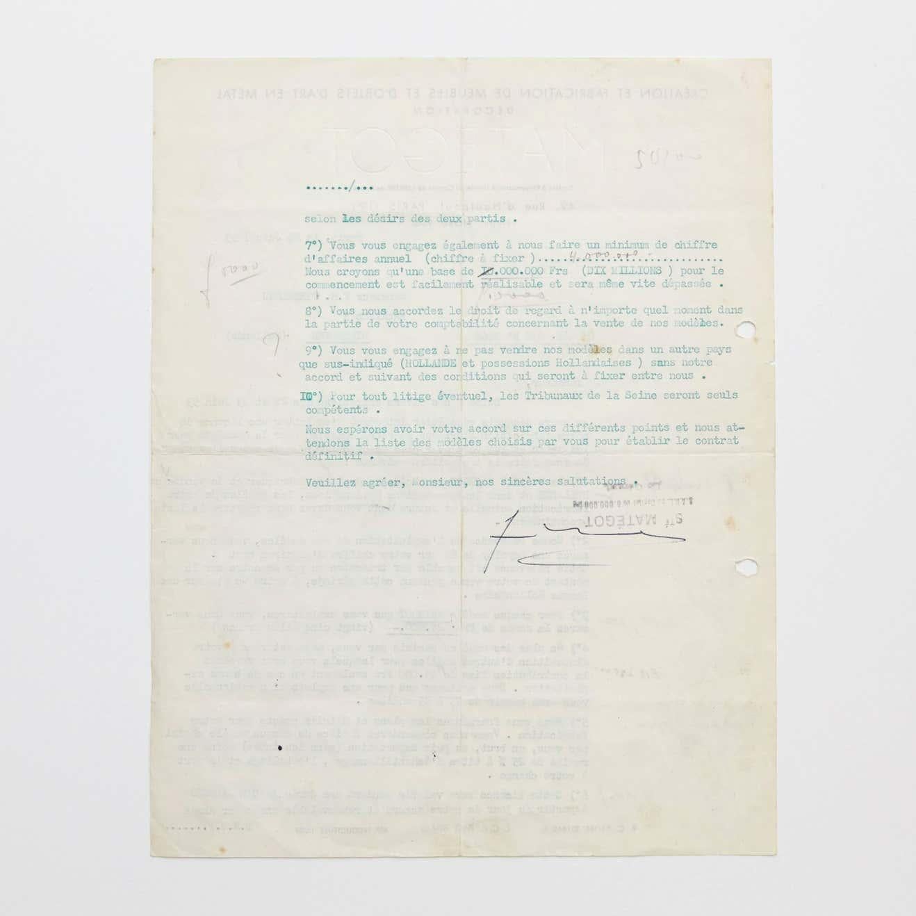 Contract of Mathieu Matégot & Artimeta, 1953 For Sale 2