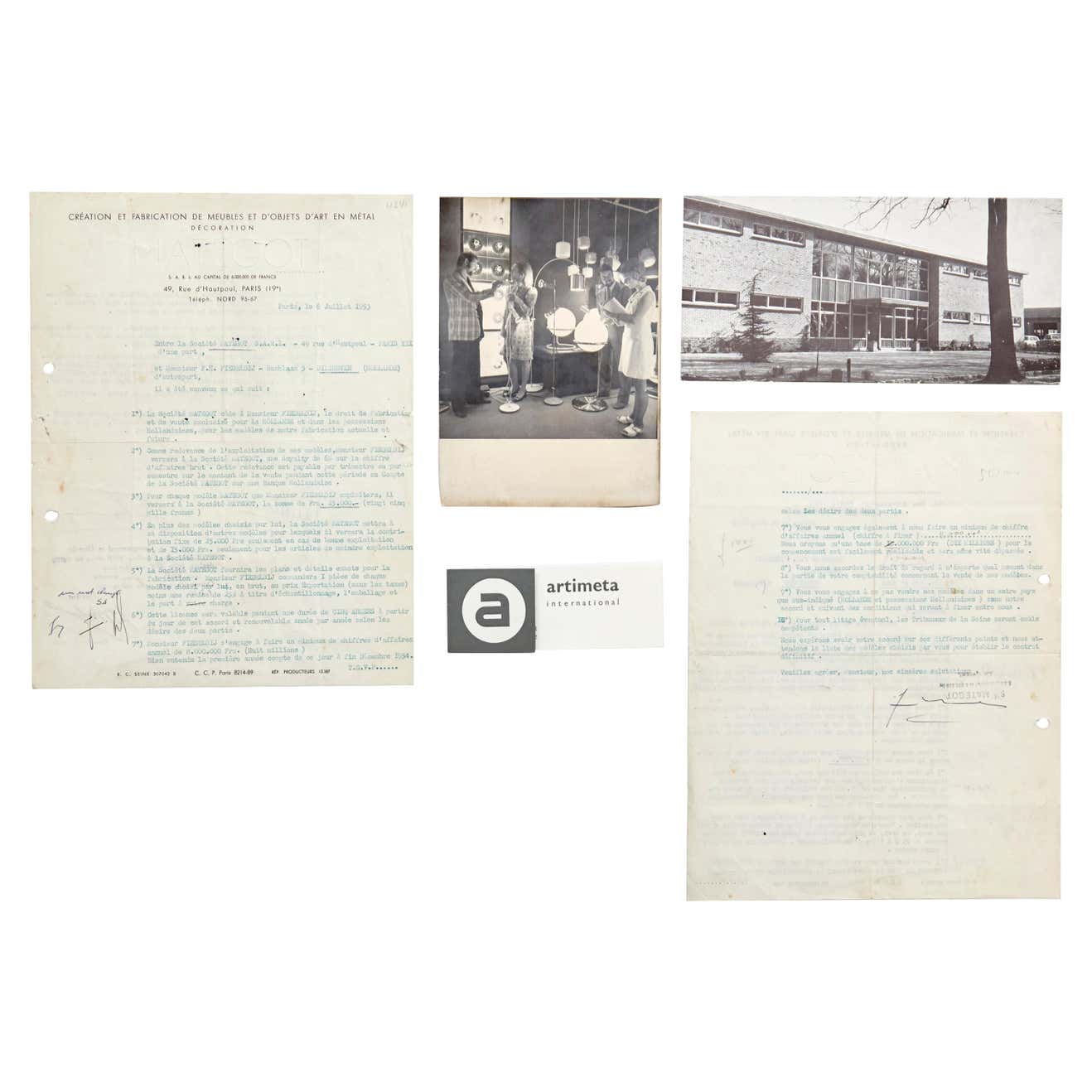 Contract of Mathieu Matégot & Artimeta, 1953 For Sale