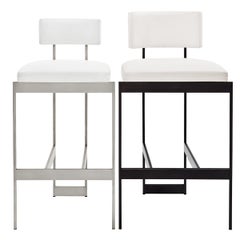 Contralto Bar Stool in White Leather with Satin Black Finish by Powell & Bonnell