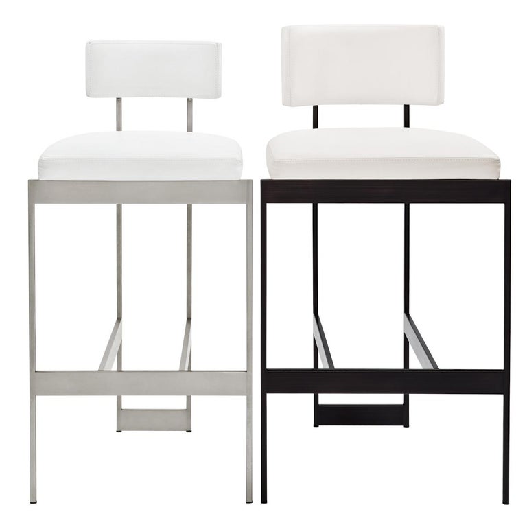 Contralto Bar Stool in White Leather with Satin Black Finish by Powell ...
