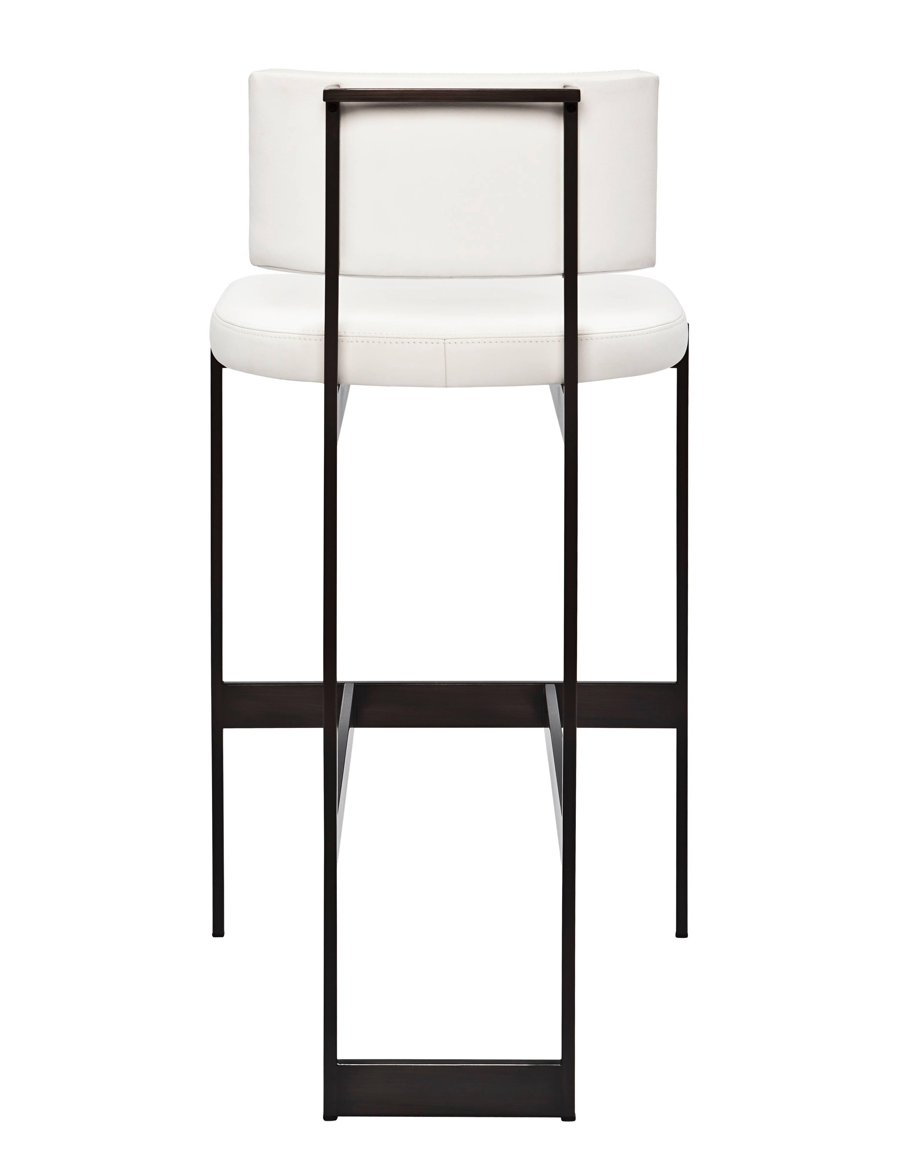 Modern Contralto Bar Stool in White Leather with Satin Black Finish by Powell & Bonnell For Sale