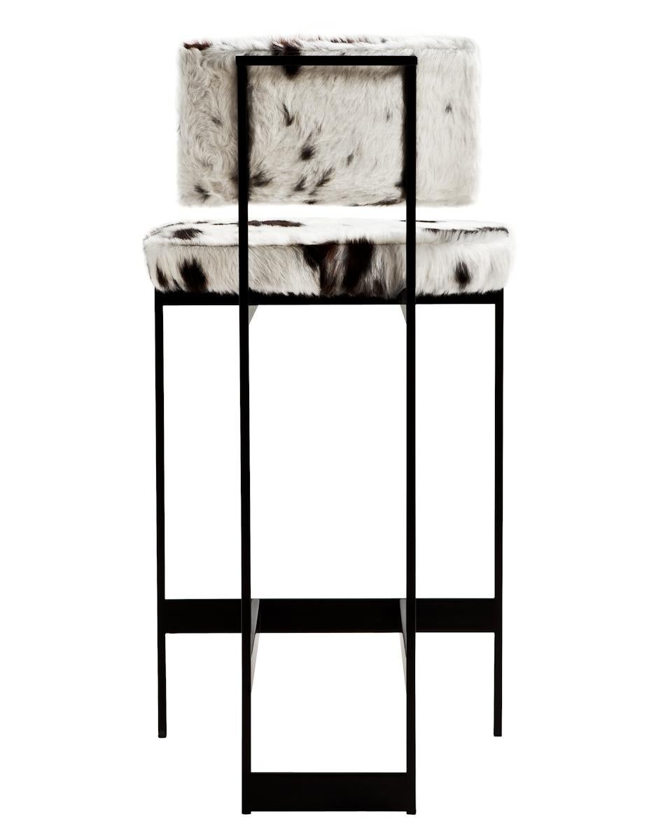 Contralto Bar Stool in White Leather with Satin Black Finish by Powell & Bonnell In Excellent Condition For Sale In New York, NY