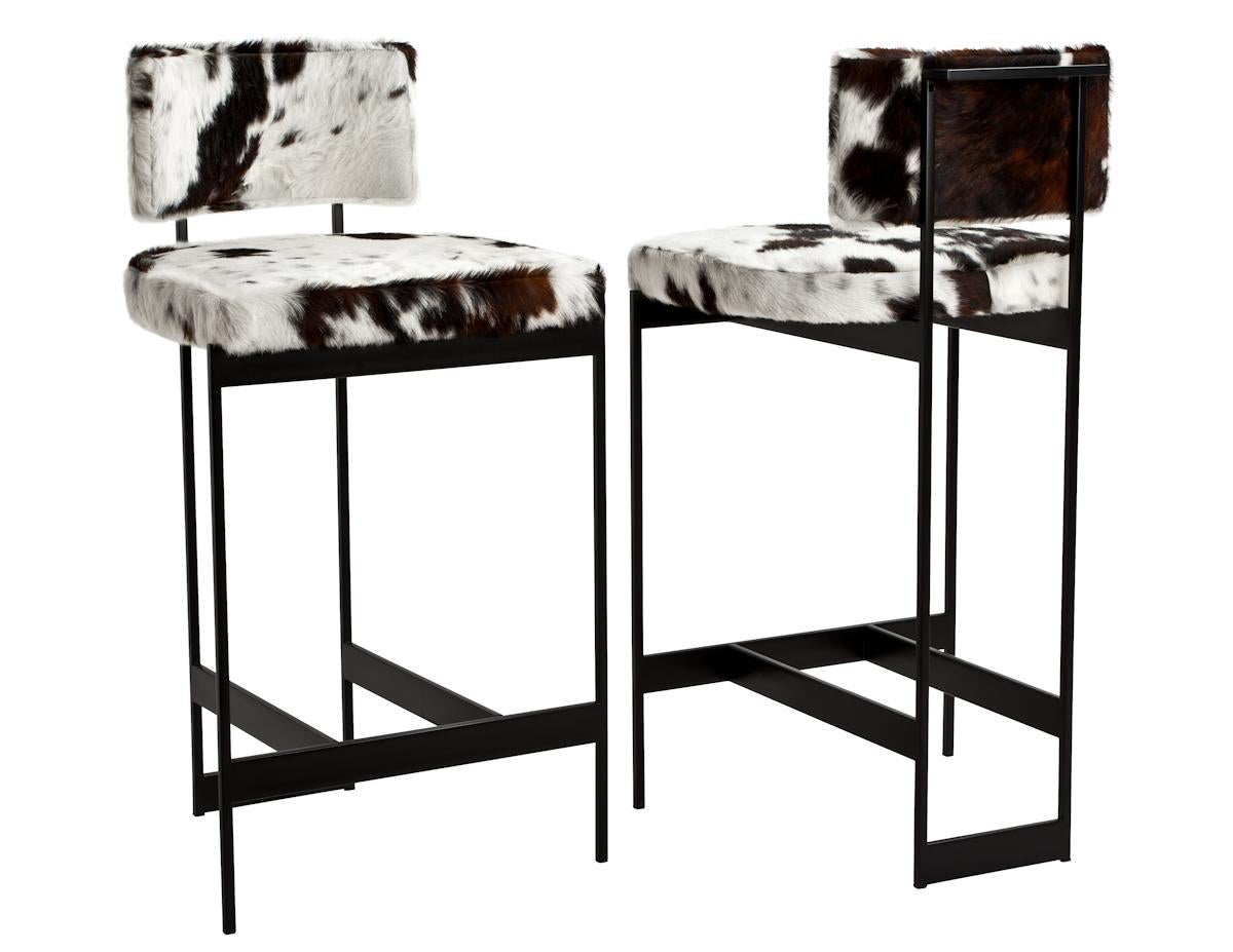 Contemporary Contralto Bar Stool in White Leather with Satin Black Finish by Powell & Bonnell For Sale