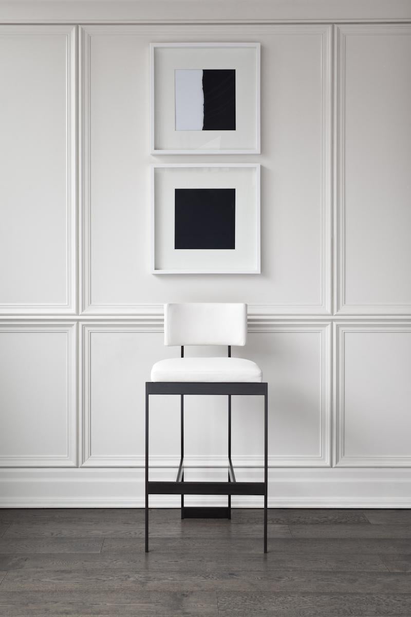 Contralto Bar Stool in White Leather with Satin Black Finish by Powell & Bonnell For Sale 2