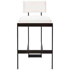 Contralto Bar Stool in White Leather with Satin Black Finish by Powell & Bonnell