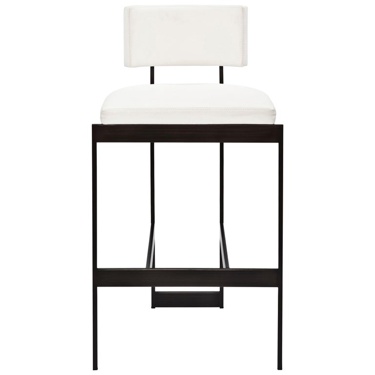 Contralto Bar Stool In White Leather With Satin Black Finish By Contralto Bar Stool In White Leather With Satin Black Finish By Powell Bonnell For