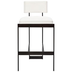 Contralto Counter Stool in White Leather, Satin Black Frame by Powell & Bonnell