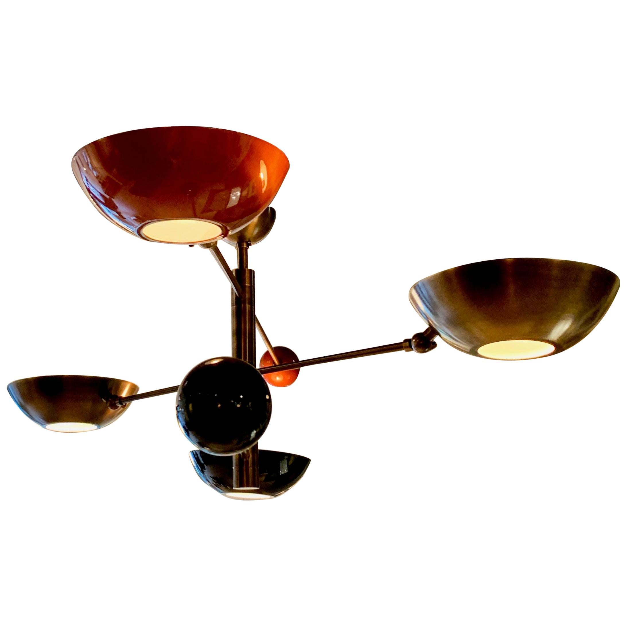 Contrapesi Cup Pendant, Bronze Patinated Brass with Grey and Orange Cups