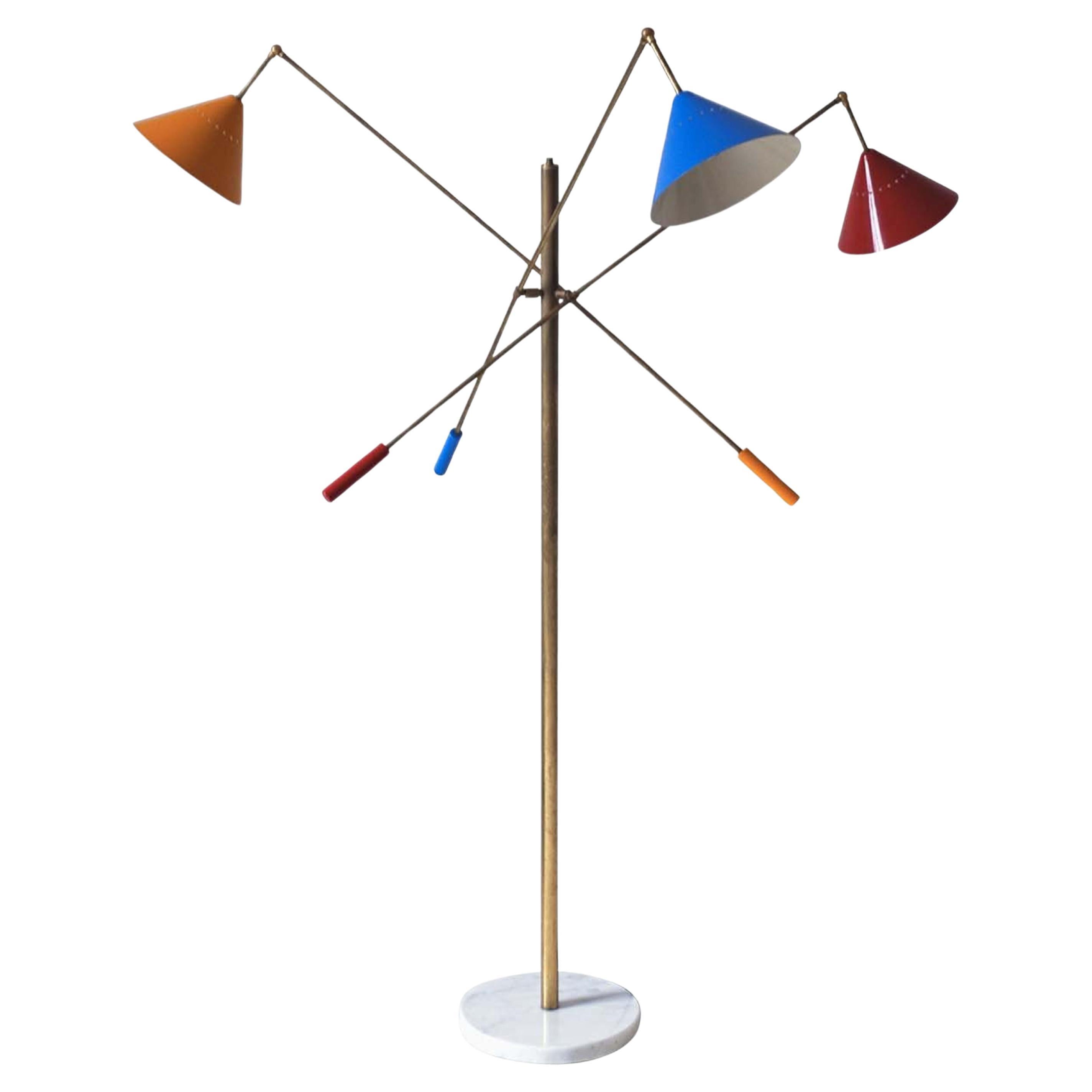 Contrappeso 3-Arm Brass RGB Floor Lamp For Sale