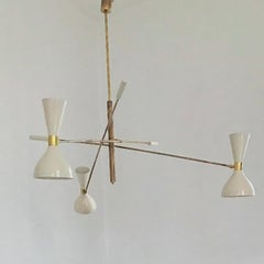 Contrappeso Adjustable 3-Arm Brass Ivory Chandelier
