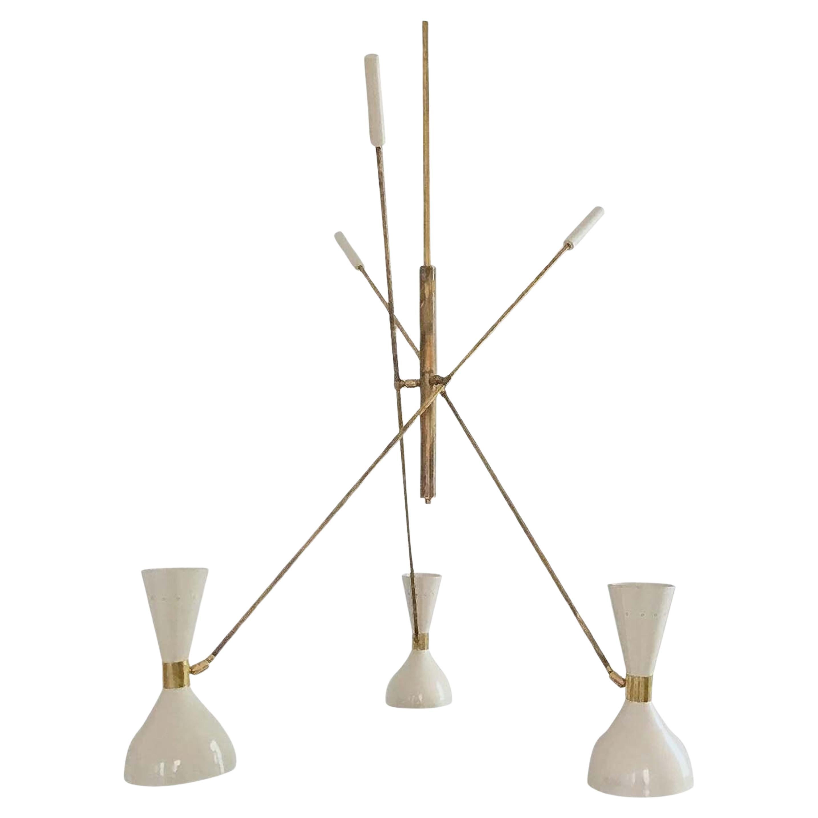 Contrappeso Adjustable 3-Arm Brass Ivory Chandelier