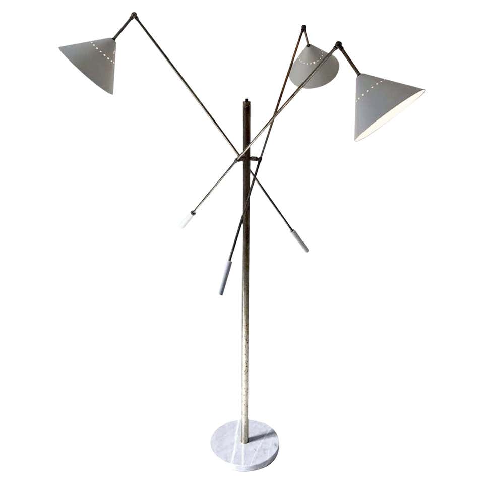Rousseau Double Boom Arm Floor Lamp in Brass and Etched Crystal, Kelly ...